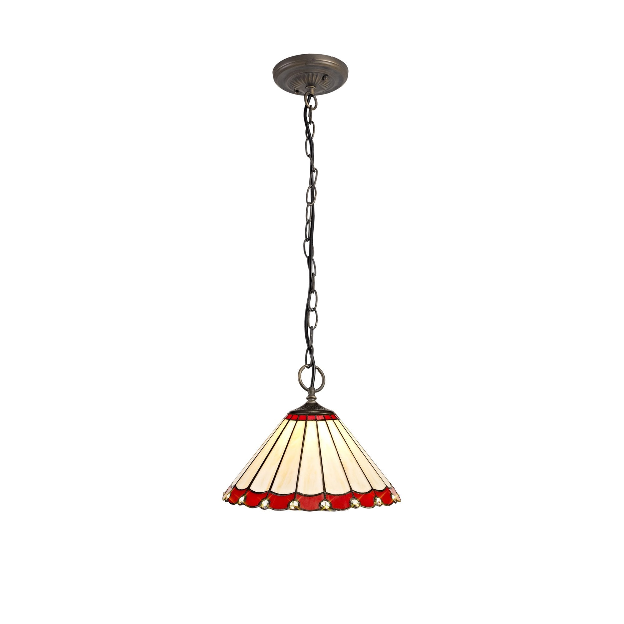 Fabula Amberley 3 Light Downlighter Pendant - 30cm Tiffany Shade - Red & Cream