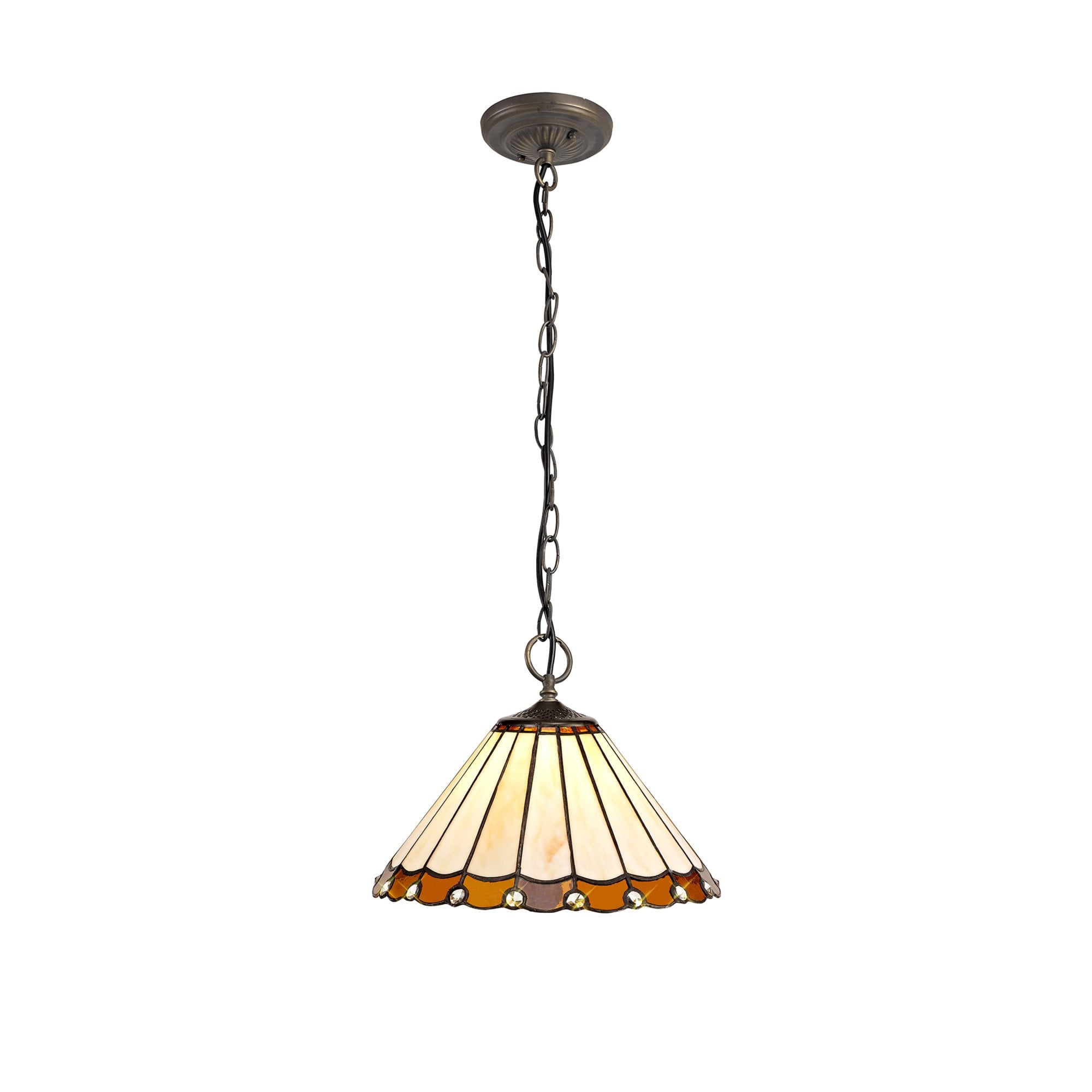 Fabula Amberley 3 Light Downlighter Pendant - 30cm Tiffany Shade - Amber & Cream