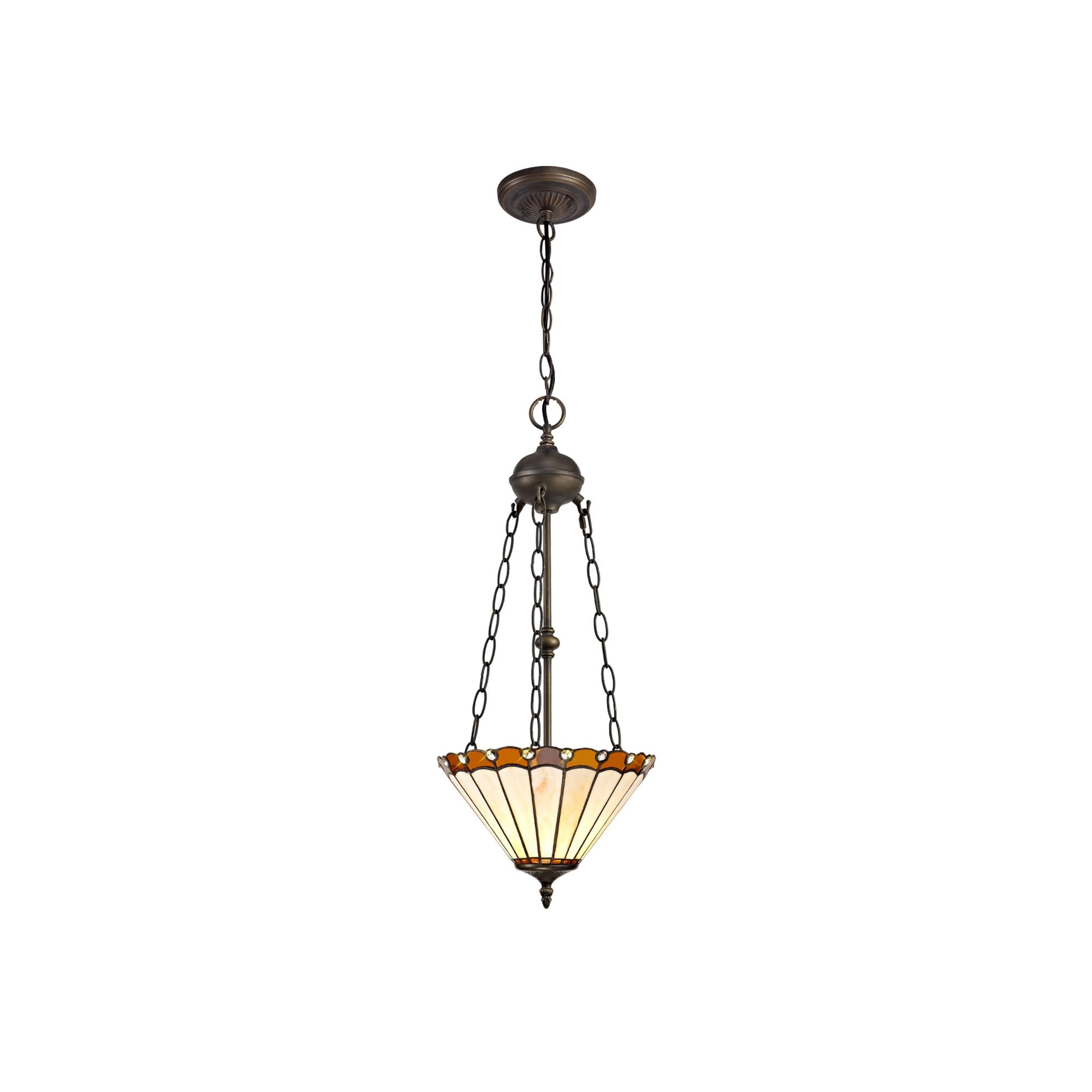 Fabula Amberley 2 Light Uplighter Pendant - 30cm Tiffany Shade - Amber & Cream