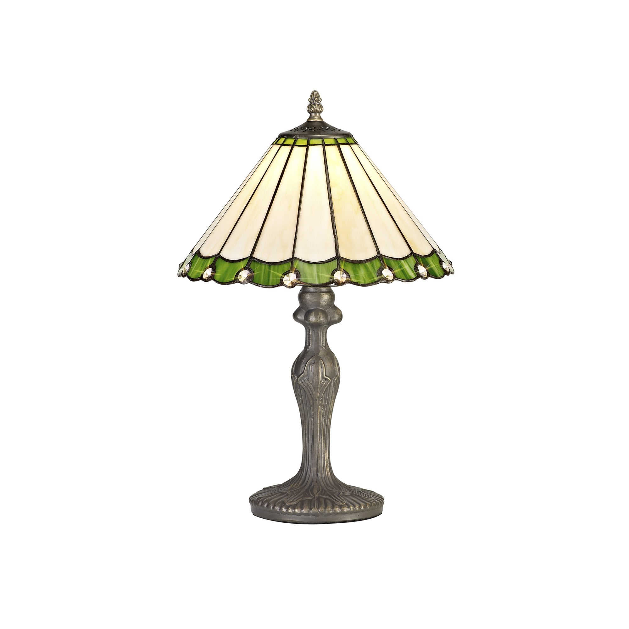 Fabula Amberley Single Curved Table Lamp - 30cm Tiffany Shade - Green & Cream