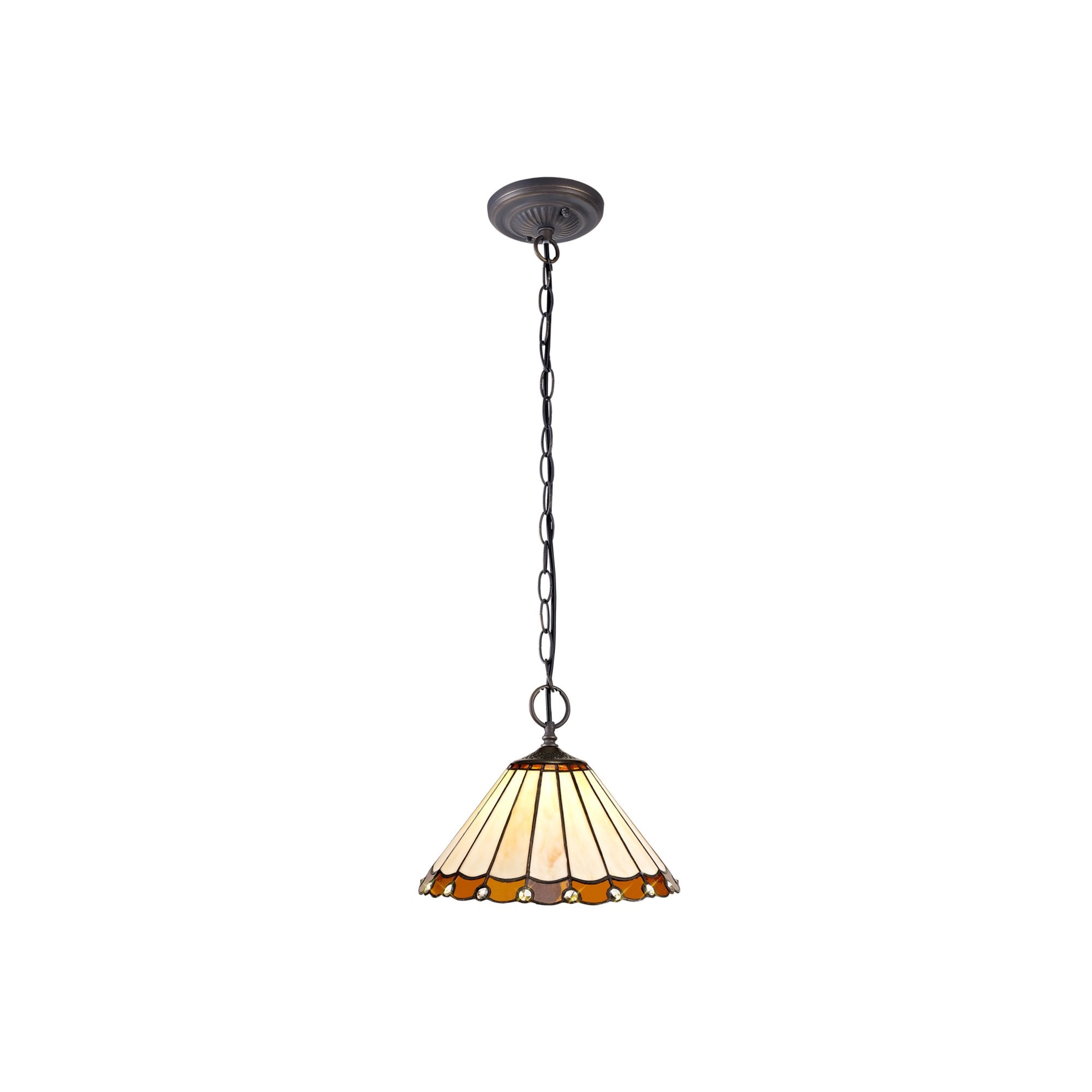Fabula Amberley 2 Light Downlighter Pendant - 30cm Tiffany Shade - Amber & Cream