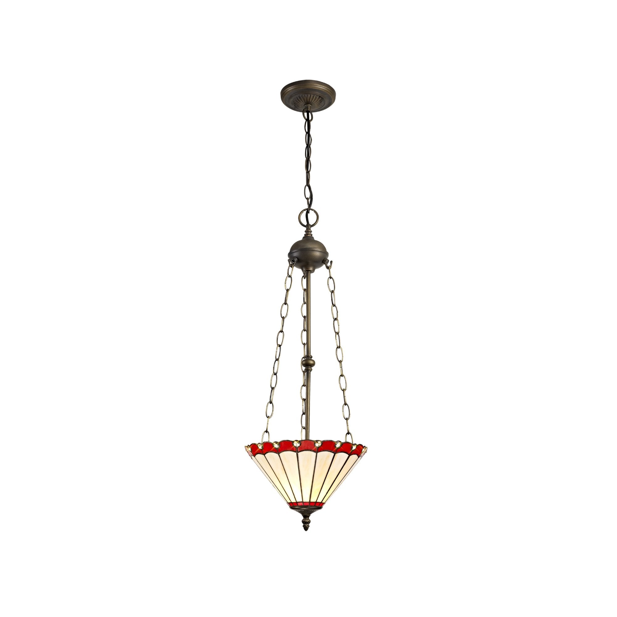 Fabula Amberley 3 Light Uplighter Pendant - 30cm Tiffany Shade - Red & Cream