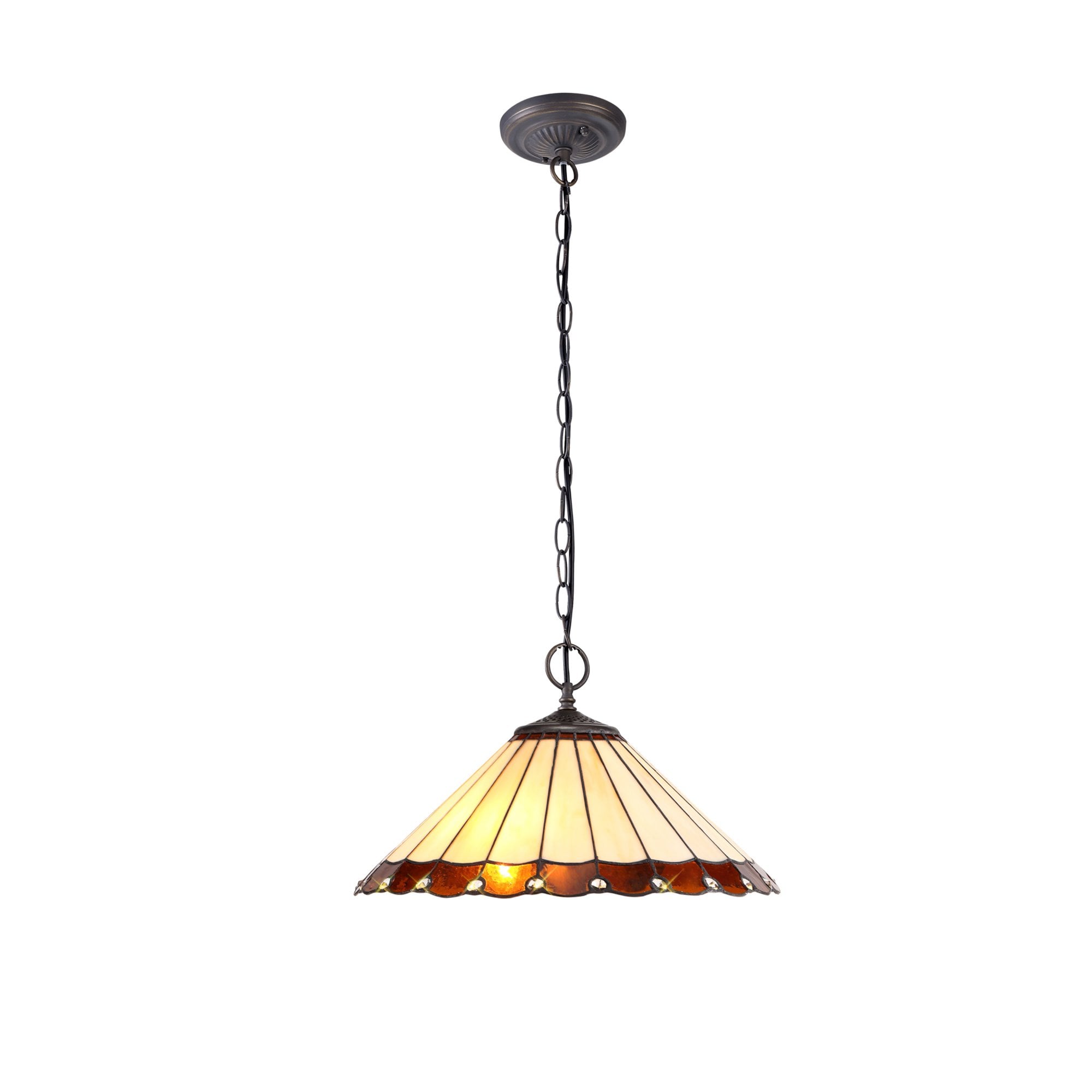 Fabula Amberley 2 Light Downlighter Pendant - 40cm Tiffany Shade - Amber & Cream