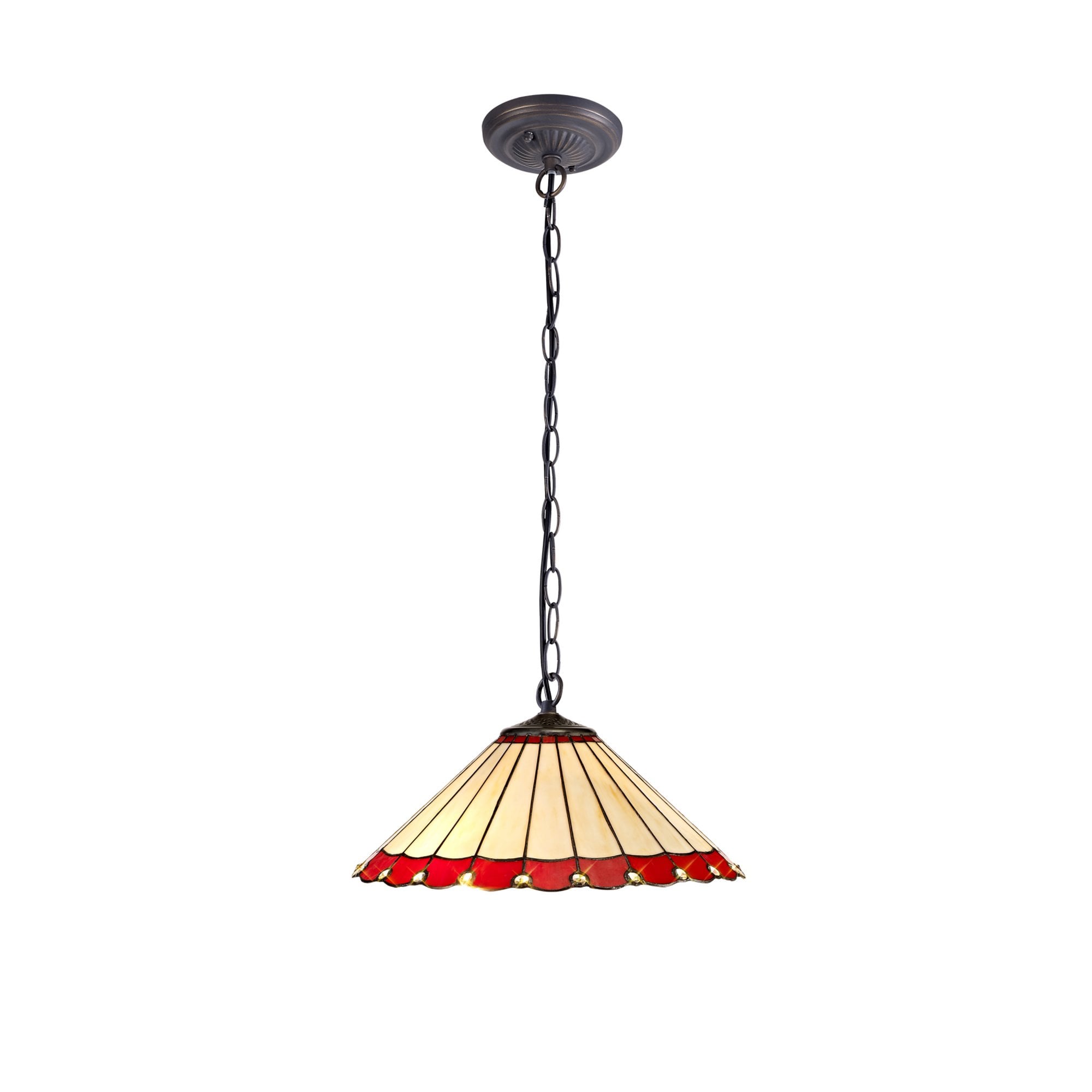 Fabula Amberley Single Downlighter Pendant - 40cm Tiffany Shade - Red & Cream
