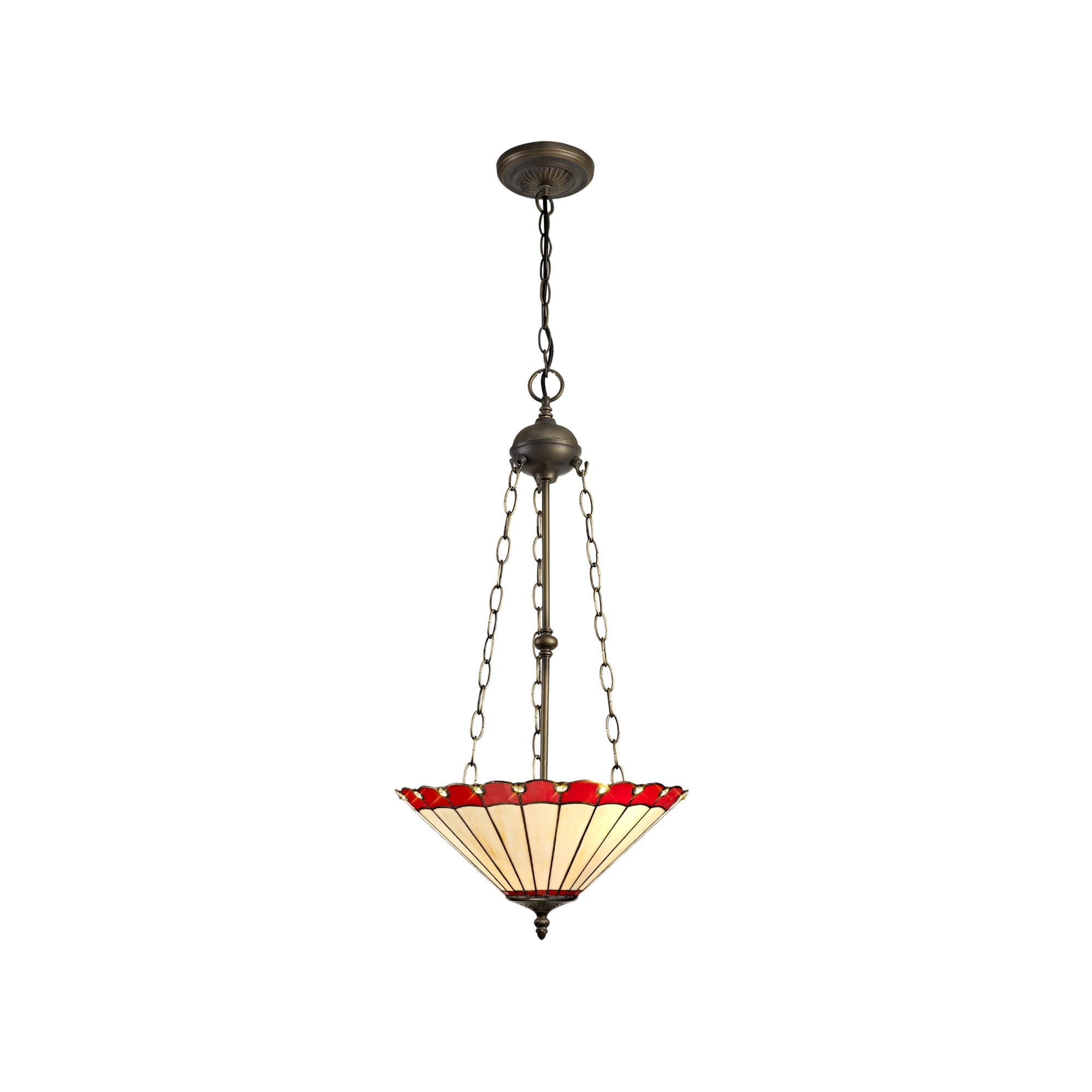 Fabula Amberley 3 Light Uplighter Pendant - 40cm Tiffany Shade - Red & Cream