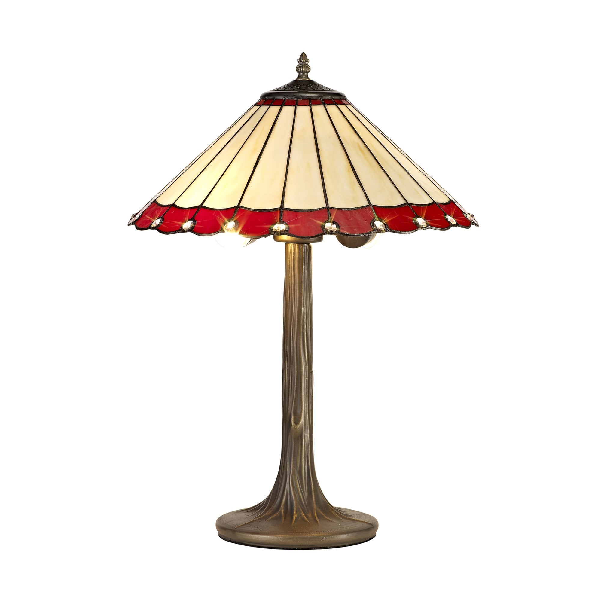 Fabula Amberley 2 Light Tree Like Table Lamp - 40cm Tiffany Shade - Red & Cream