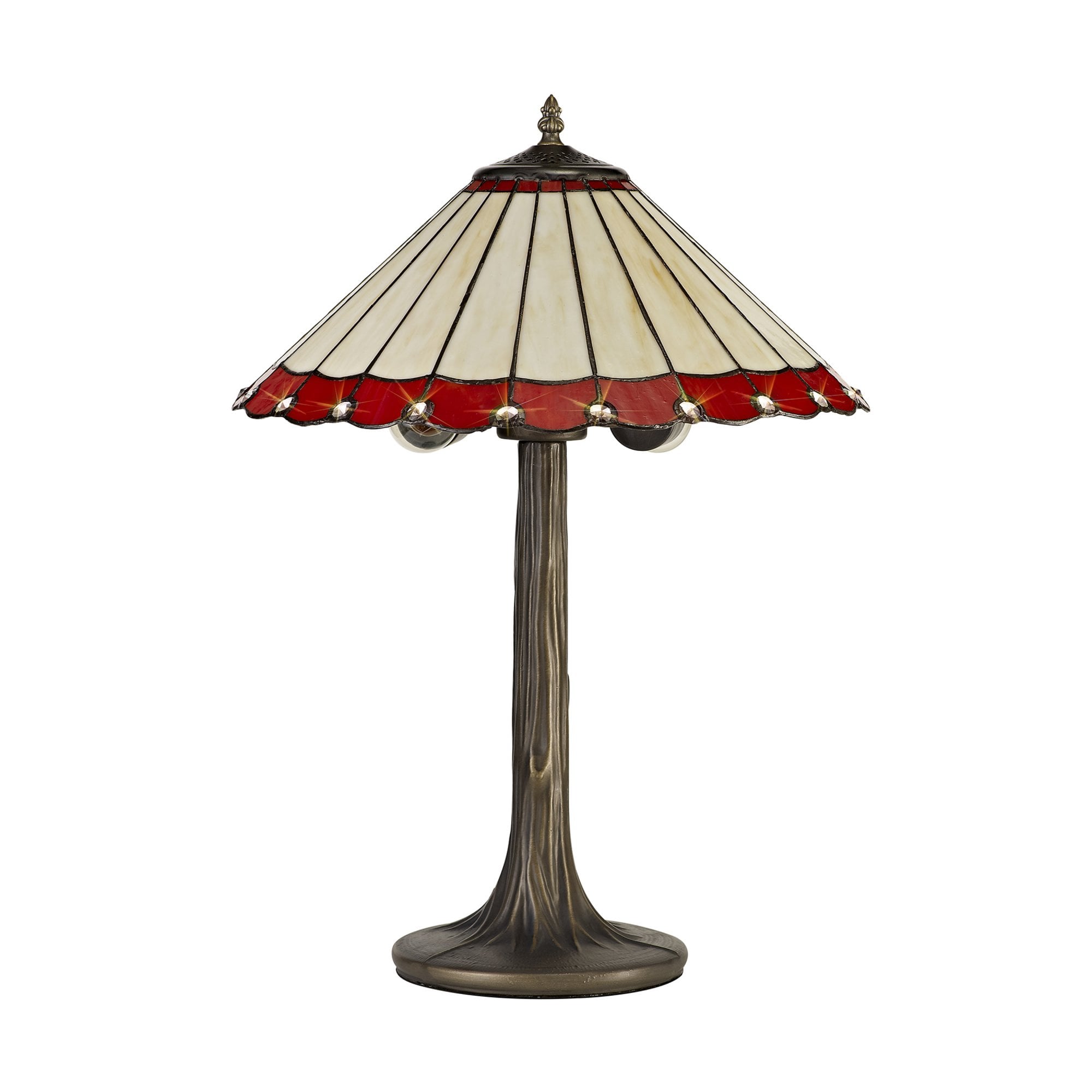 Fabula Amberley 2 Light Tree Like Table Lamp - 40cm Tiffany Shade - Red & Cream