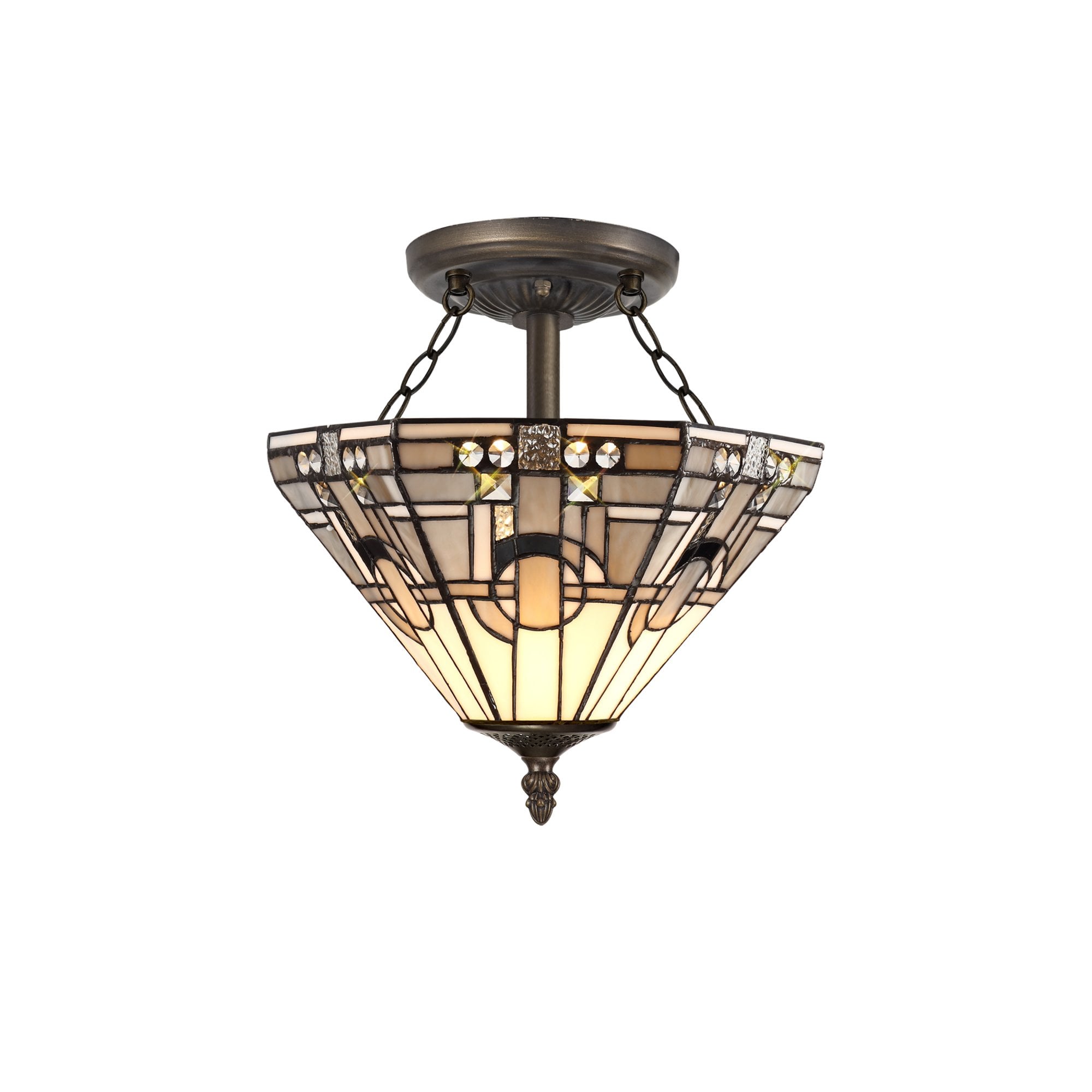 Fabula Cranbourne 2 Light Semi-Flush Light - 30cm Tiffany Shade - Grey
