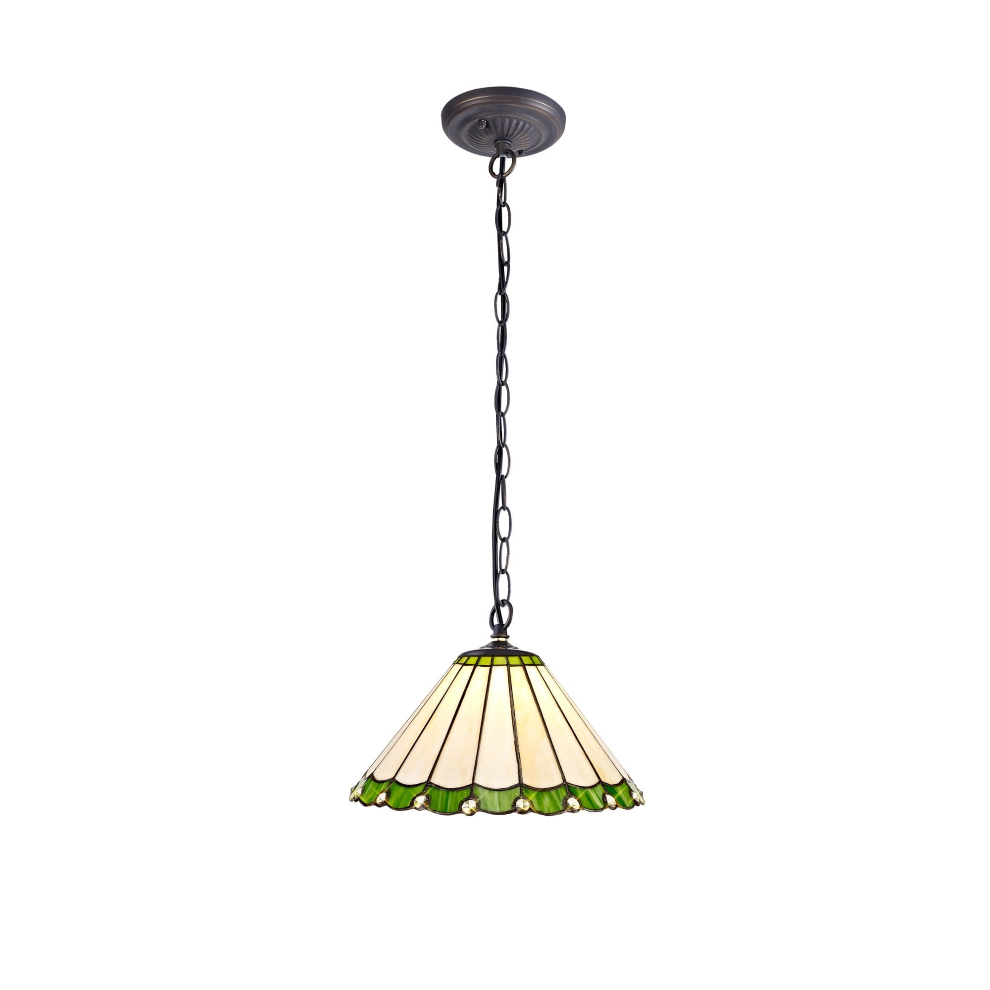 Fabula Amberley Single Downlighter Pendant - 30cm Tiffany Shade - Green & Cream