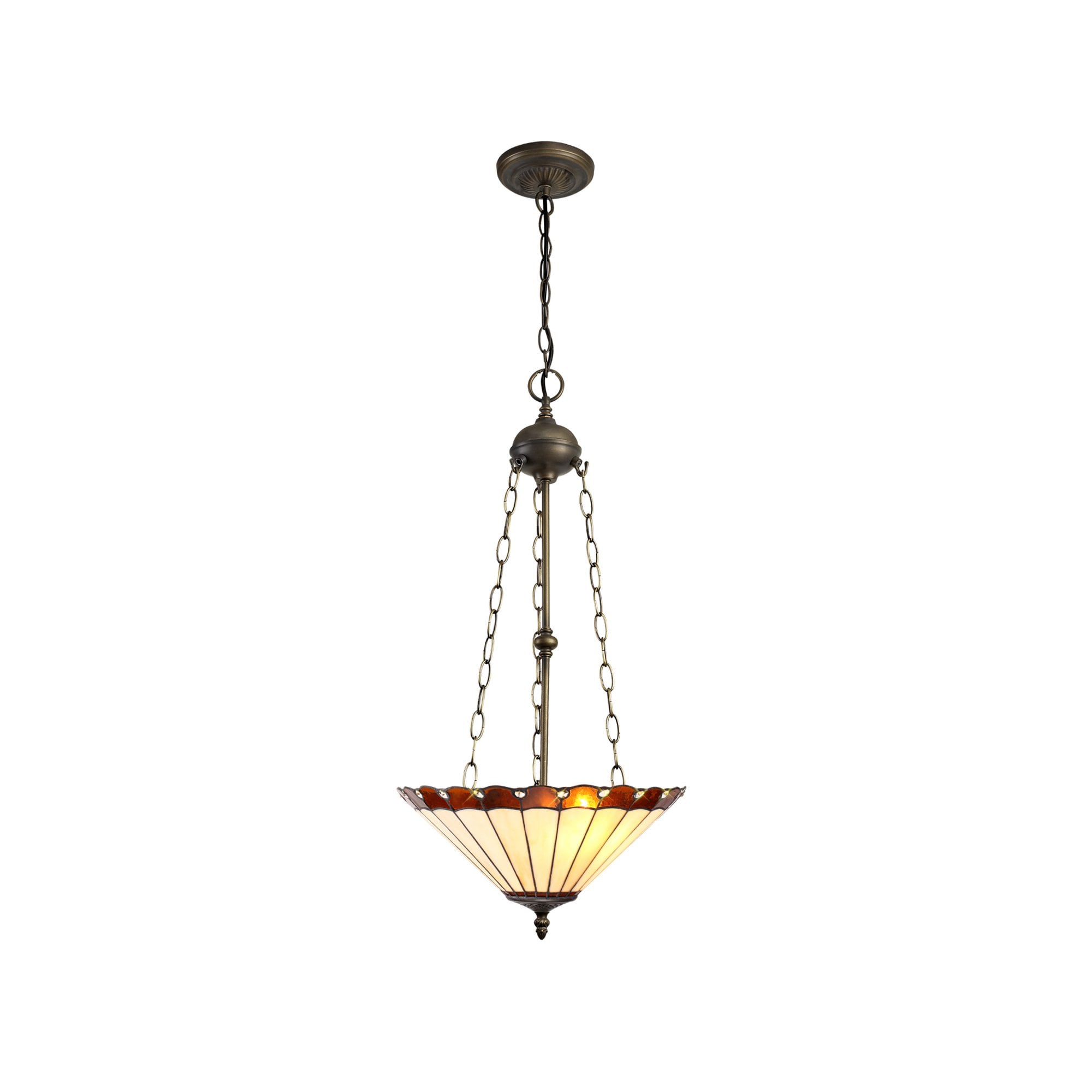 Fabula Amberley 3 Light Uplighter Pendant - 40cm Tiffany Shade - Amber & Cream