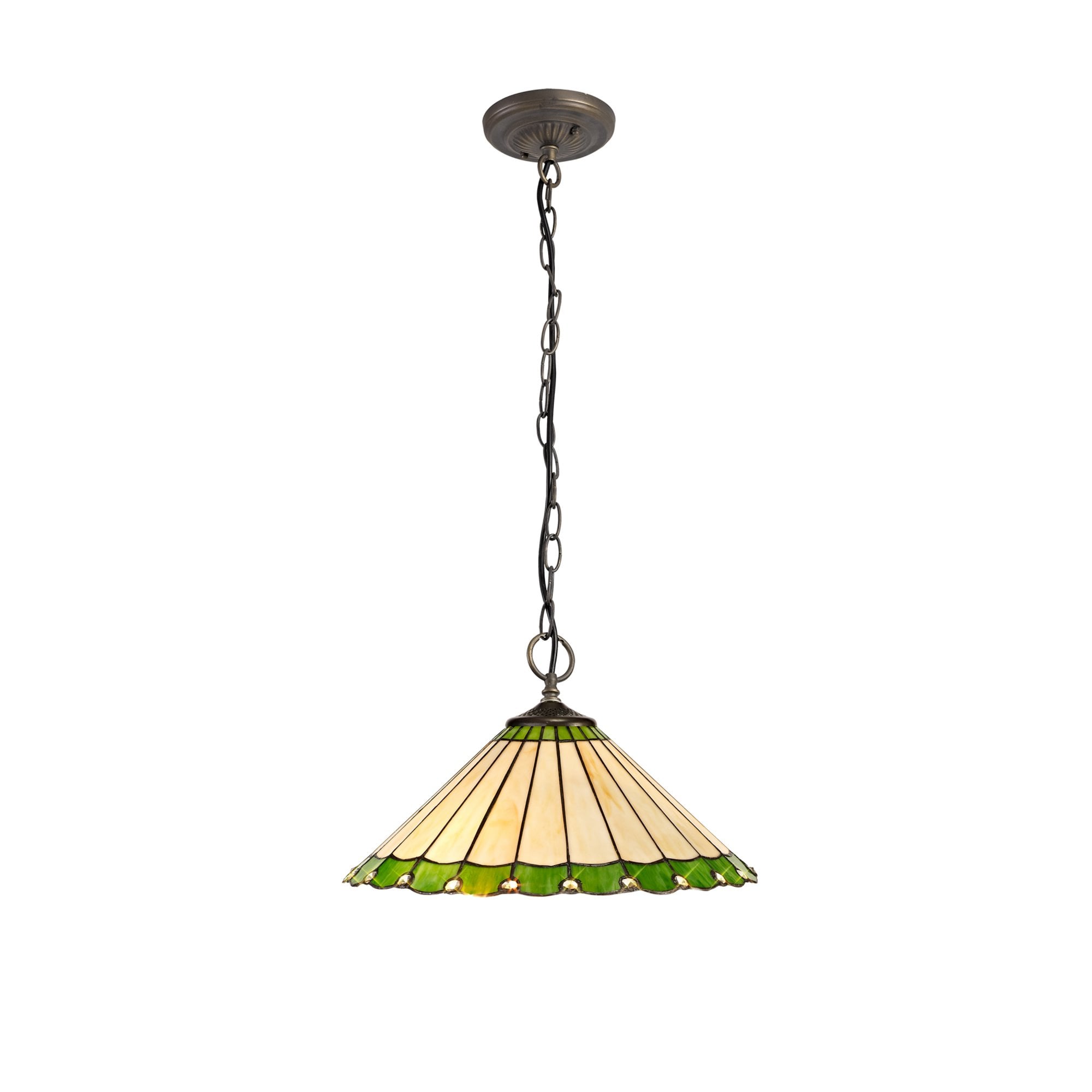 Fabula Amberley 3 Light Downlighter Pendant - 40cm Tiffany Shade - Green & Cream