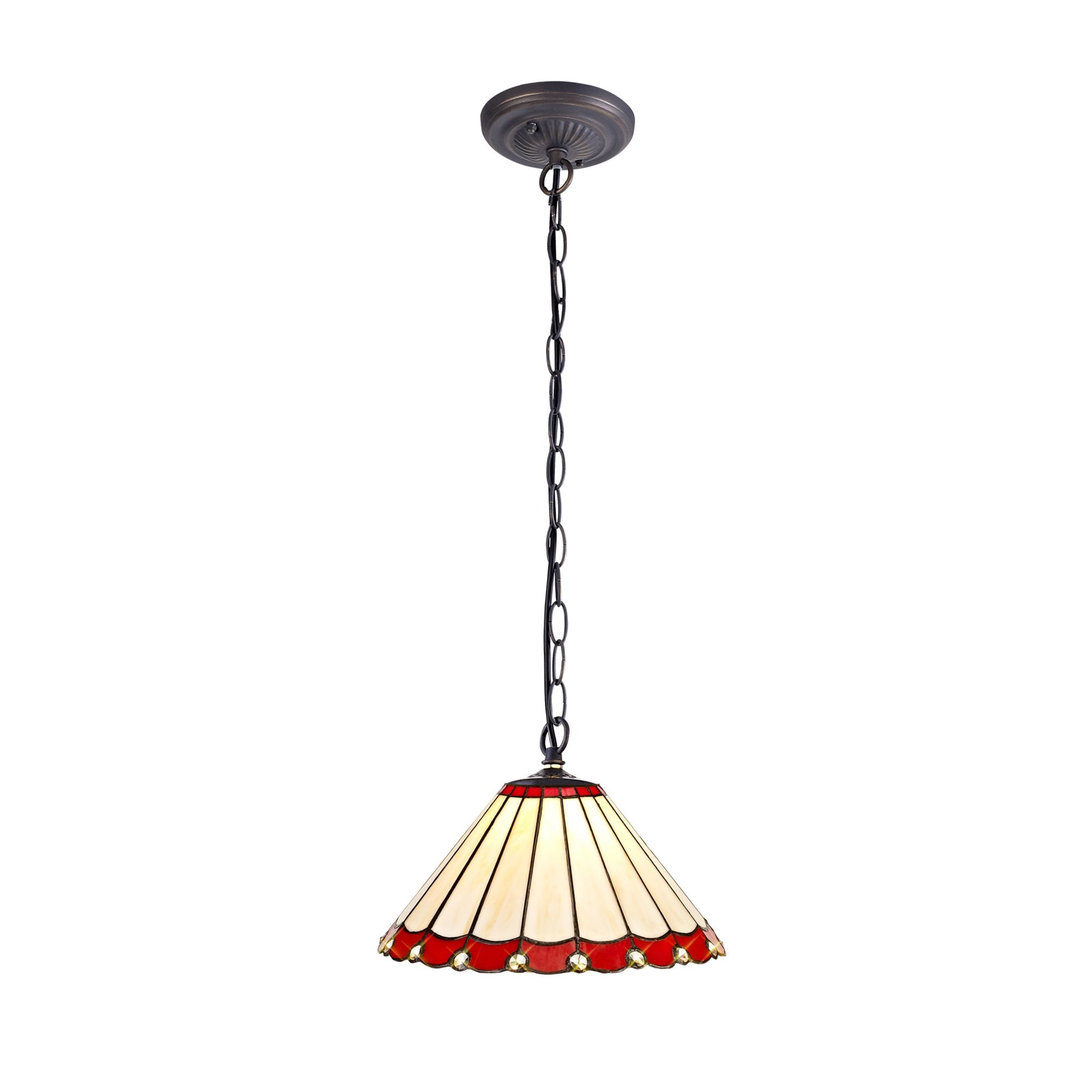 Fabula Amberley Single Downlighter Pendant - 30cm Tiffany Shade - Red & Cream