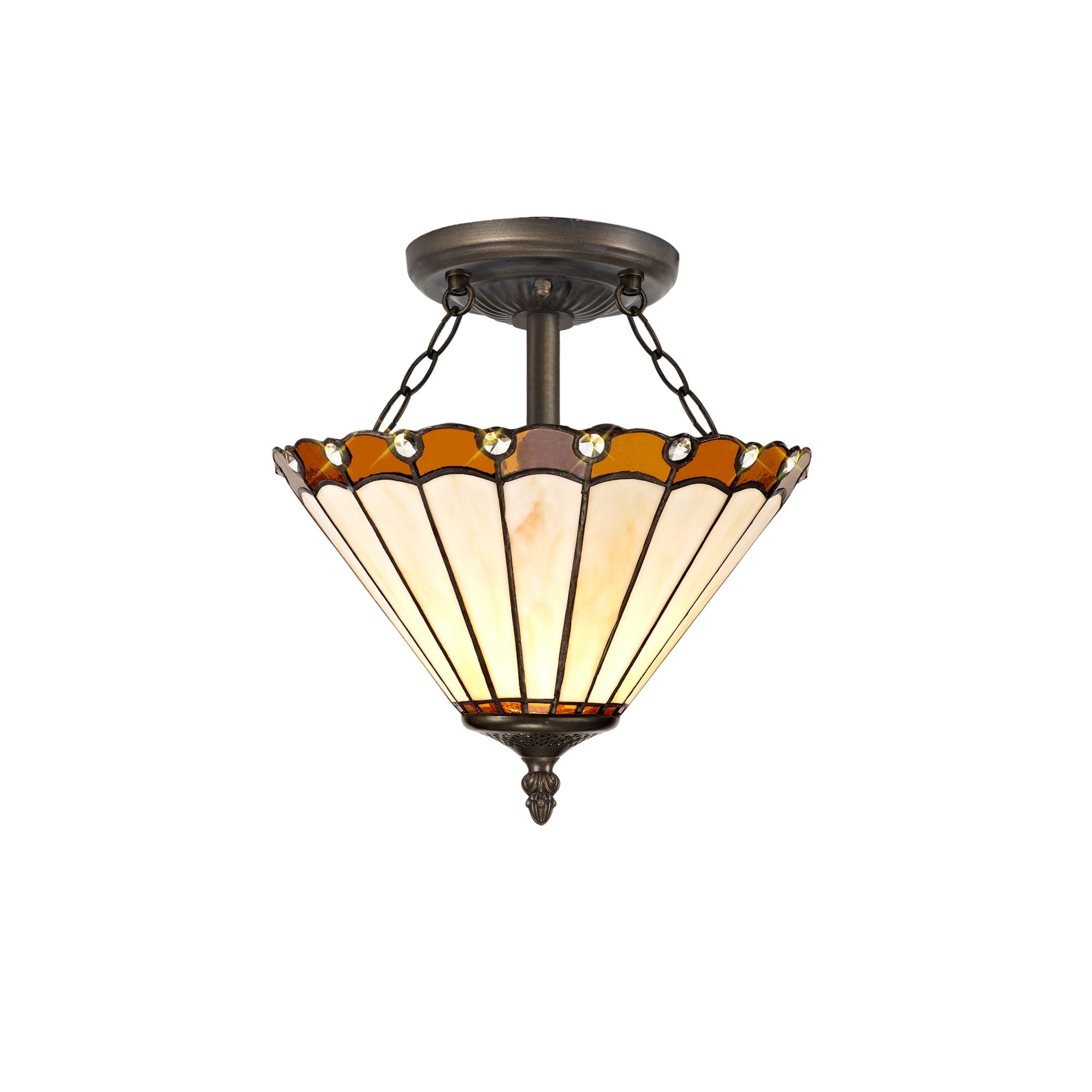 Fabula Amberley 2 Light Semi-Flush Light - 30cm Tiffany Shade - Amber & Cream