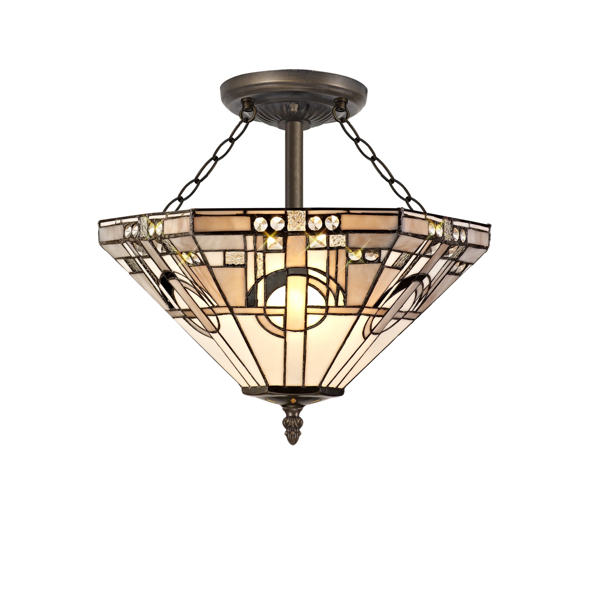 Fabula Cranbourne 3 Light Semi-Flush Light - 40cm Tiffany Shade - Grey