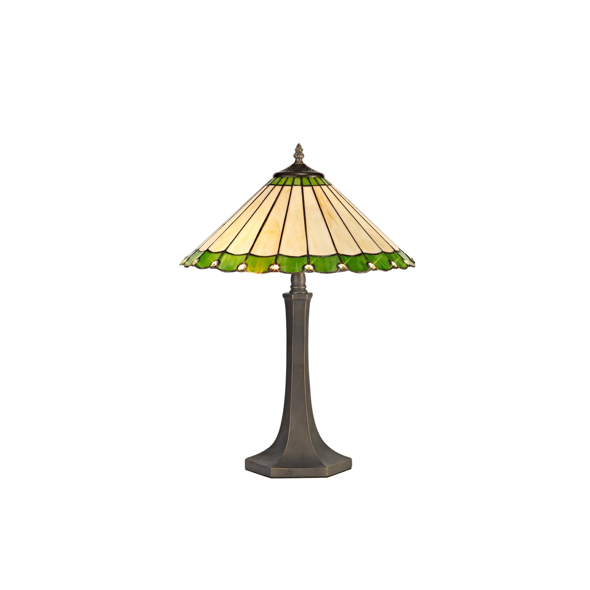 Fabula Amberley 2 Light Octagonal Table Lamp - 40cm Tiffany Shade - Green & Cream