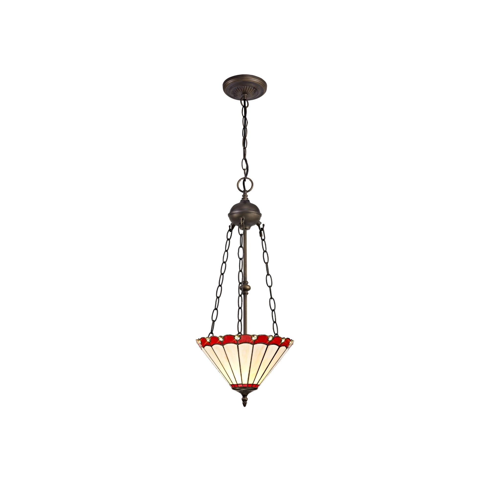 Fabula Amberley 2 Light Uplighter Pendant - 30cm Tiffany Shade - Red & Cream