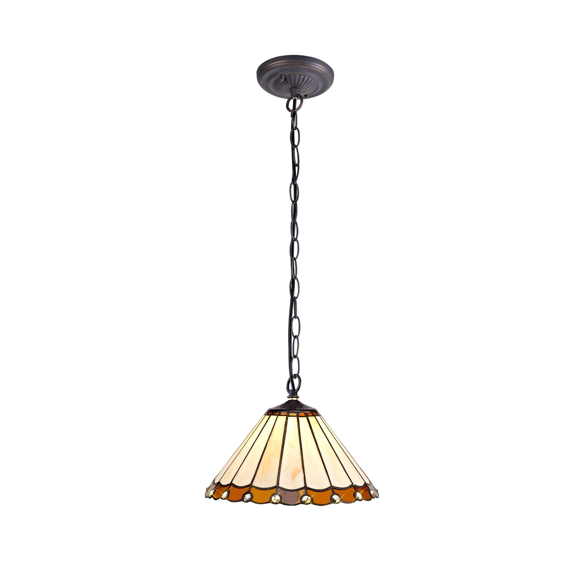 Fabula Amberley Single Downlighter Pendant - 30cm Tiffany Shade - Amber & Cream