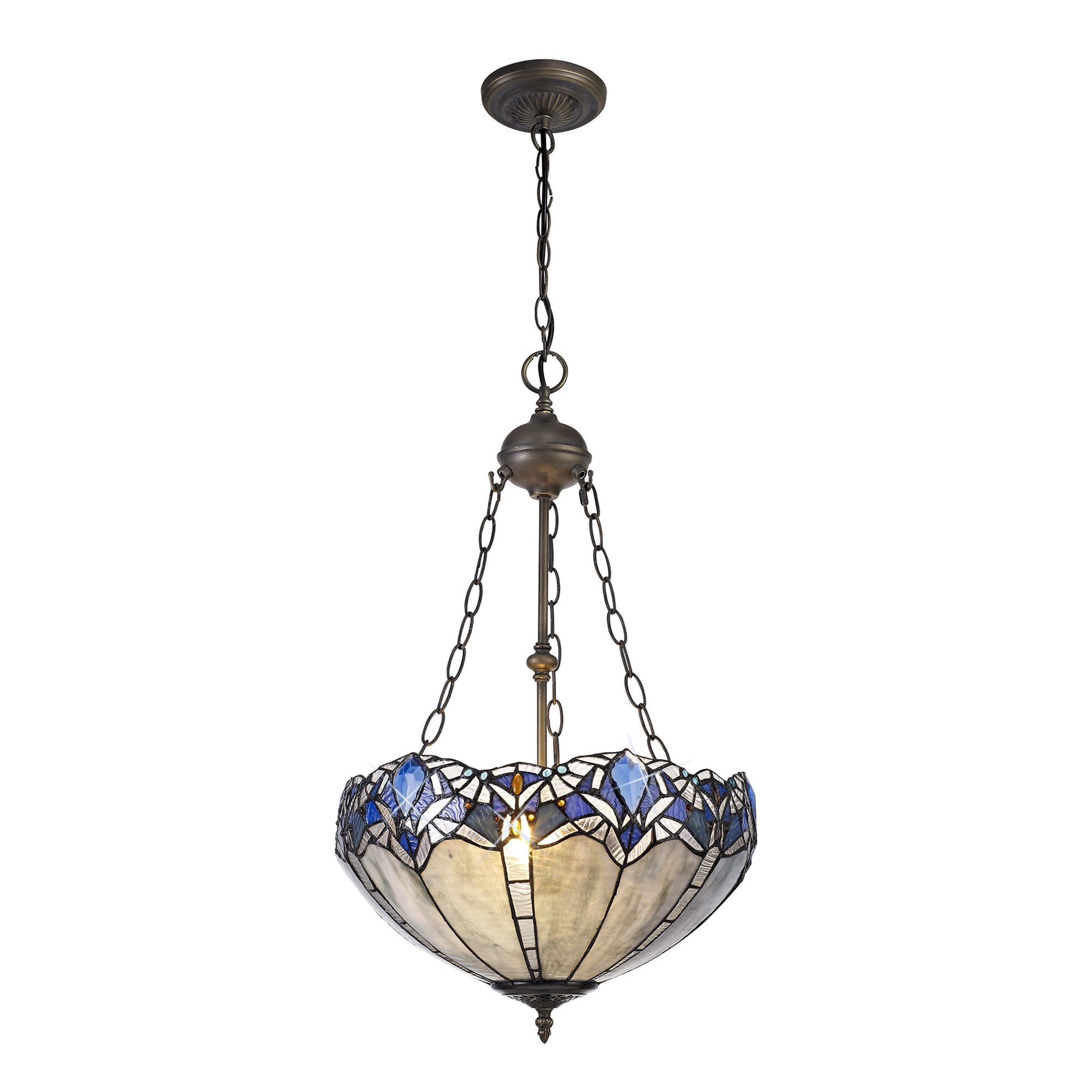 Fabula Newmans 2 Light Uplighter Pendant - 40cm Tiffany Shade - Blue