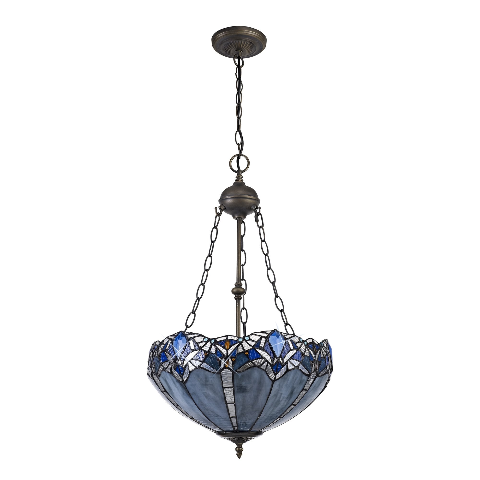 Fabula Newmans 2 Light Uplighter Pendant - 40cm Tiffany Shade - Blue