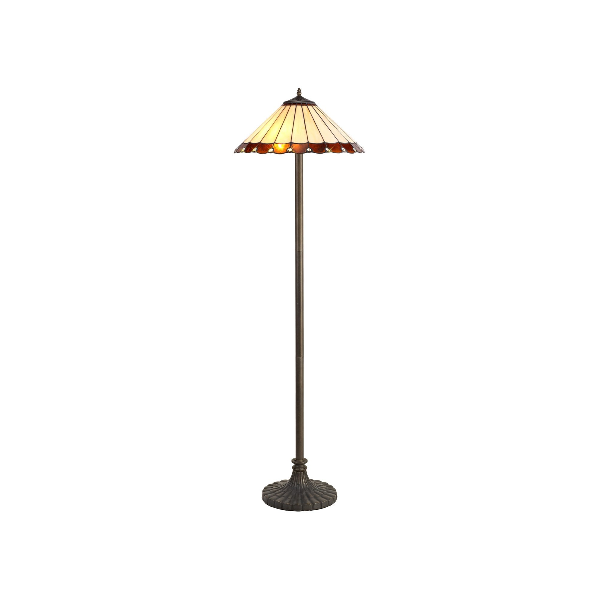 Fabula Amberley 2 Light Stepped Design Floor Lamp - 40cm Tiffany Shade - Amber & Cream