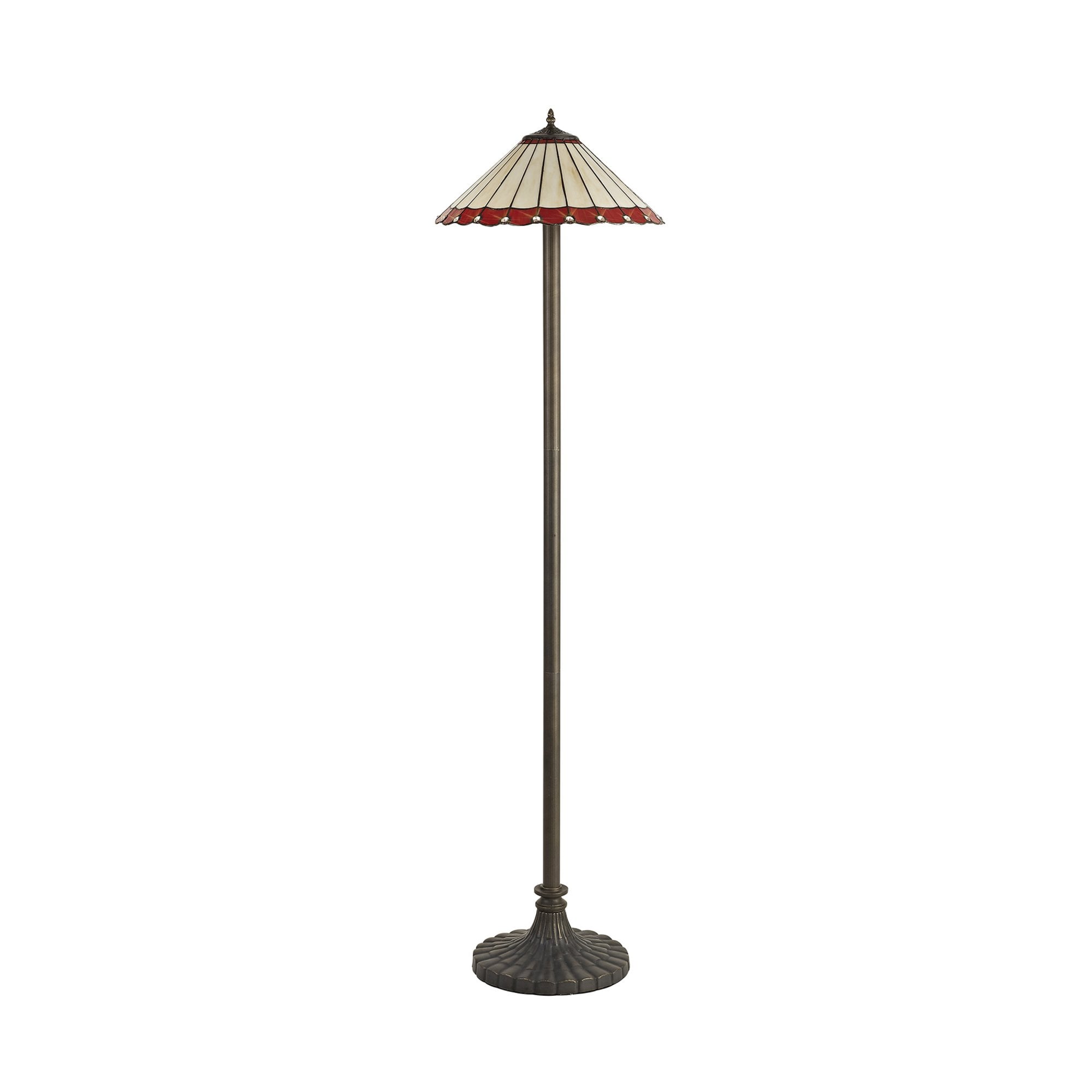 Fabula Amberley 2 Light Stepped Design Floor Lamp - 40cm Tiffany Shade - Red & Cream