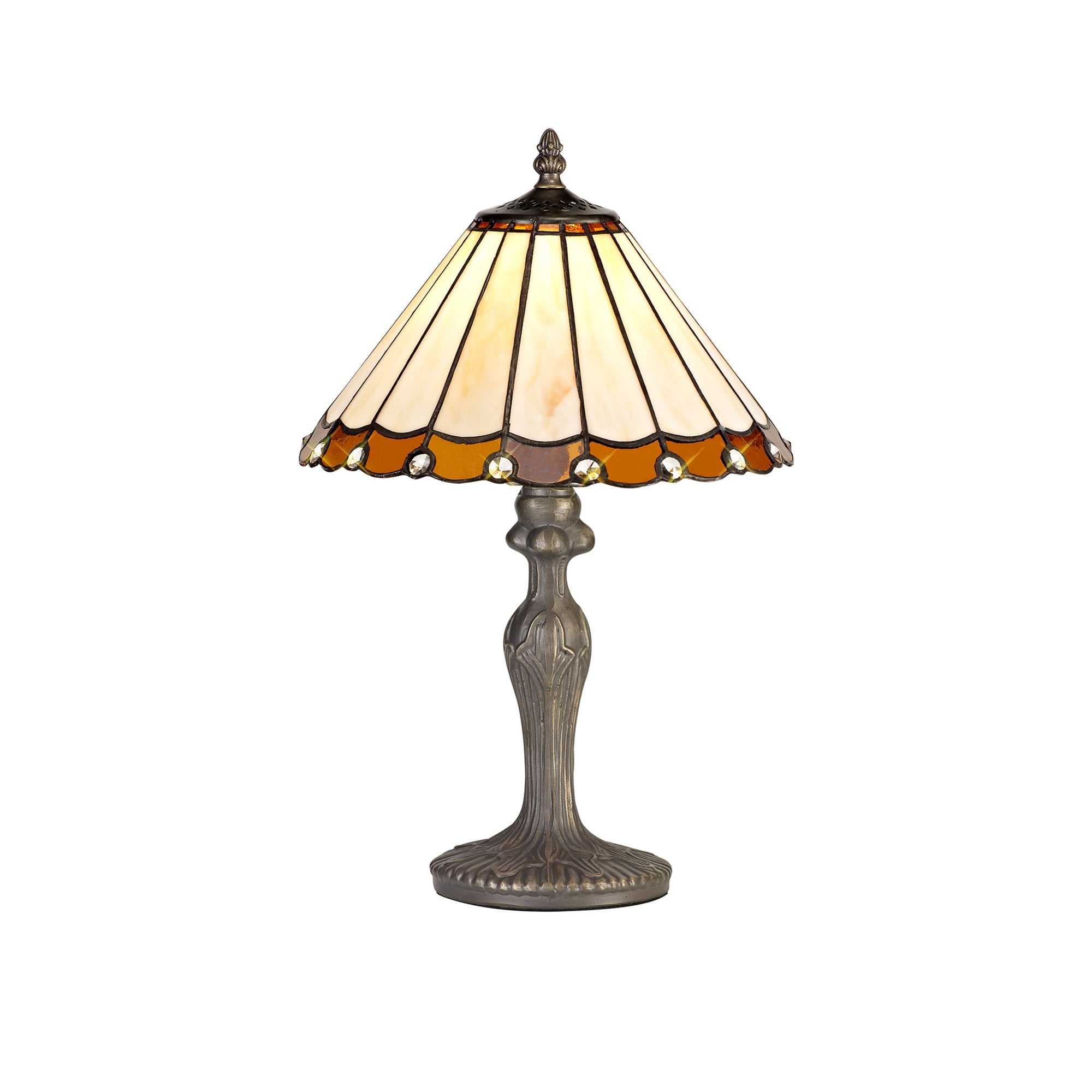 Fabula Amberley Single Curved Table Lamp - 30cm Tiffany Shade - Amber & Cream