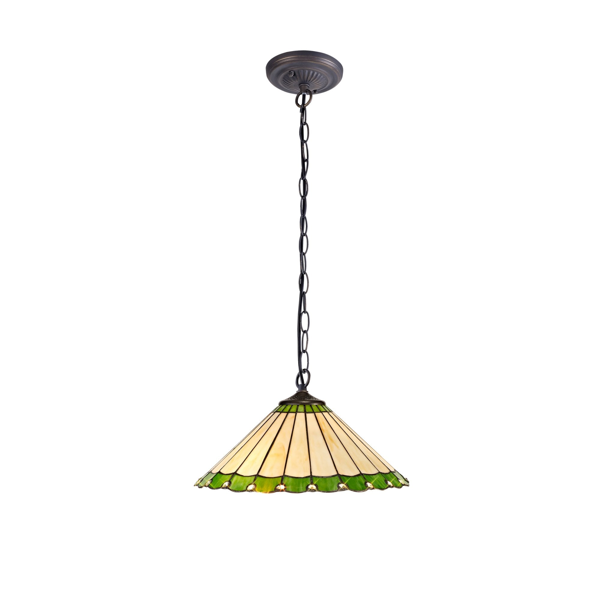 Fabula Amberley Single Downlighter Pendant - 40cm Tiffany Shade - Green & Cream