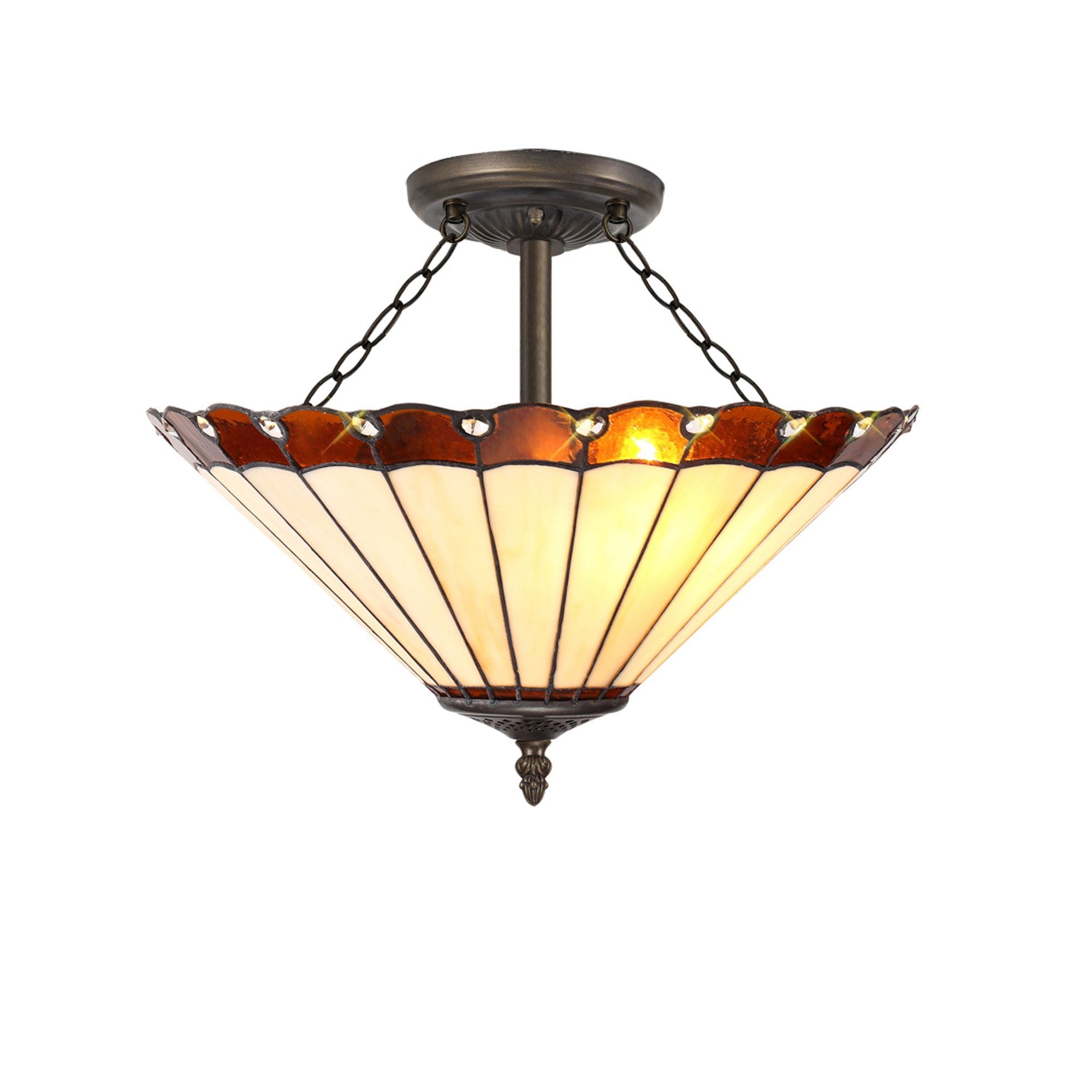 Fabula Amberley 3 Light Semi-Flush Light - 40cm Tiffany Shade - Amber & Cream