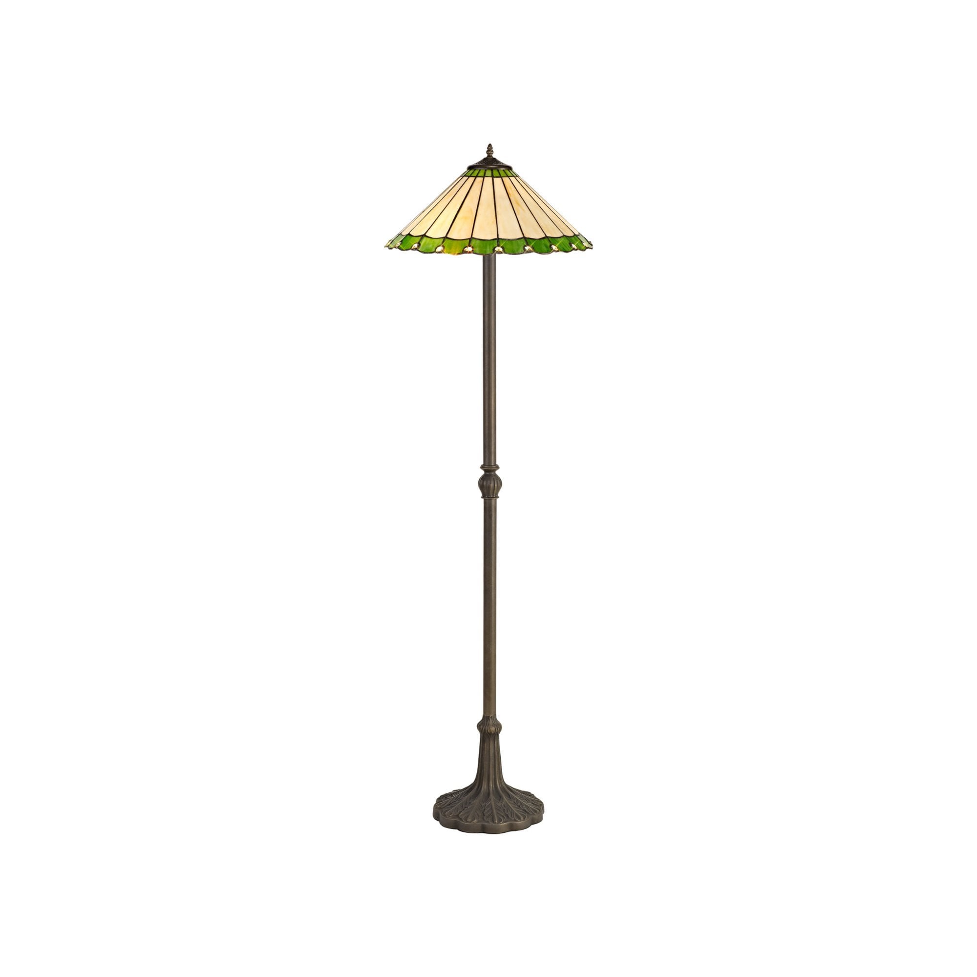 Fabula Amberley 2 Light Leaf Design Floor Lamp - 40cm Tiffany Shade - Green & Cream