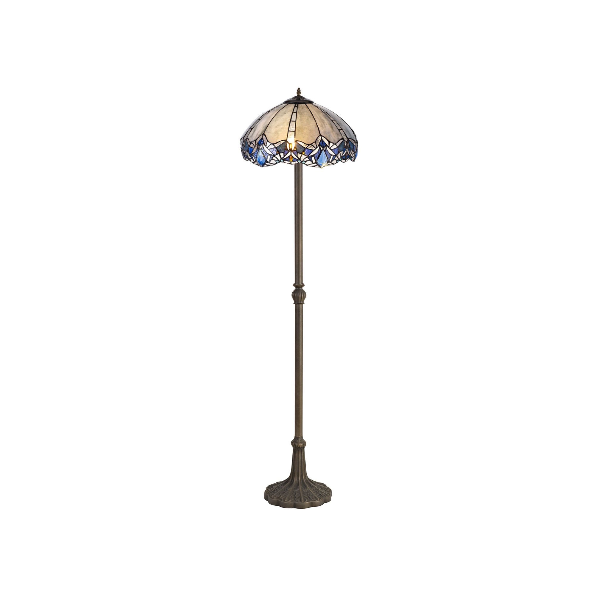Fabula Newmans 2 Light Leaf Design Floor Lamp - 40cm Tiffany Shade - Blue