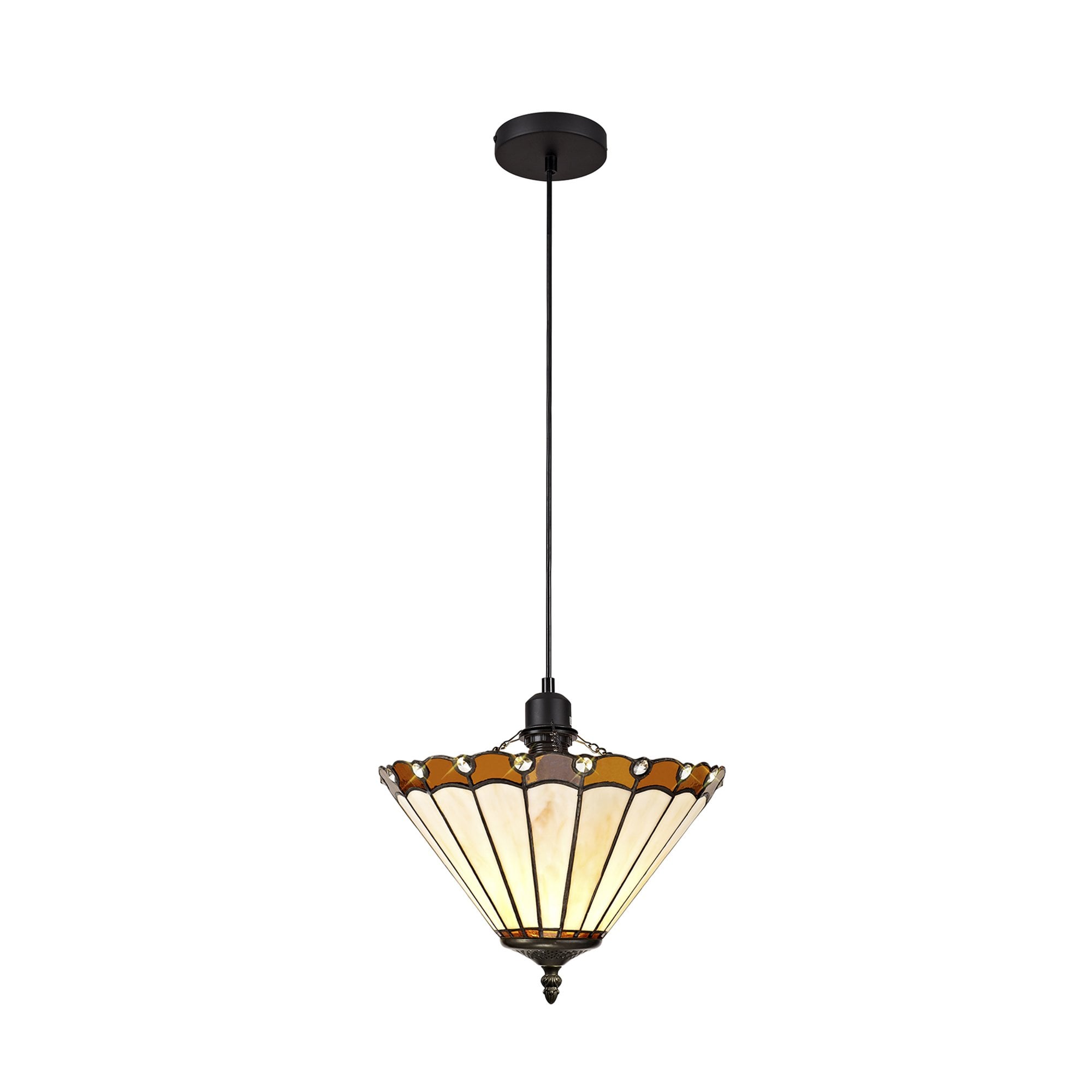 Fabula Amberley Single Uplighter Pendant - 30cm Tiffany Shade - Amber & Cream