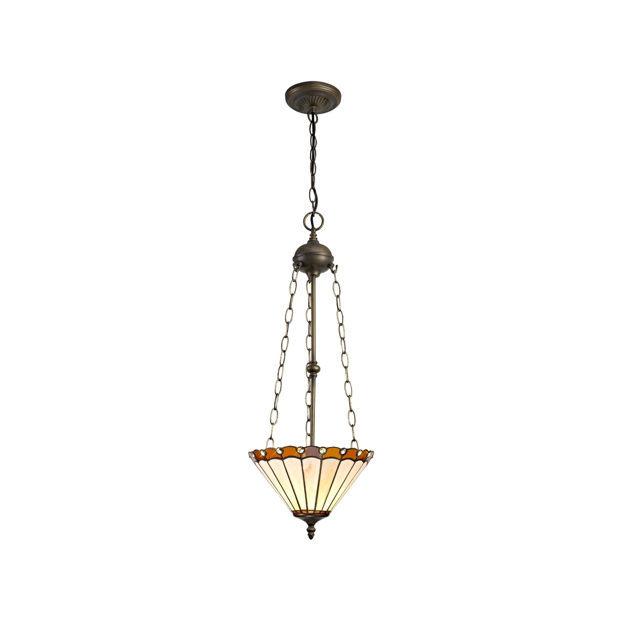 Fabula Amberley 3 Light Uplighter Pendant - 30cm Tiffany Shade - Amber & Cream