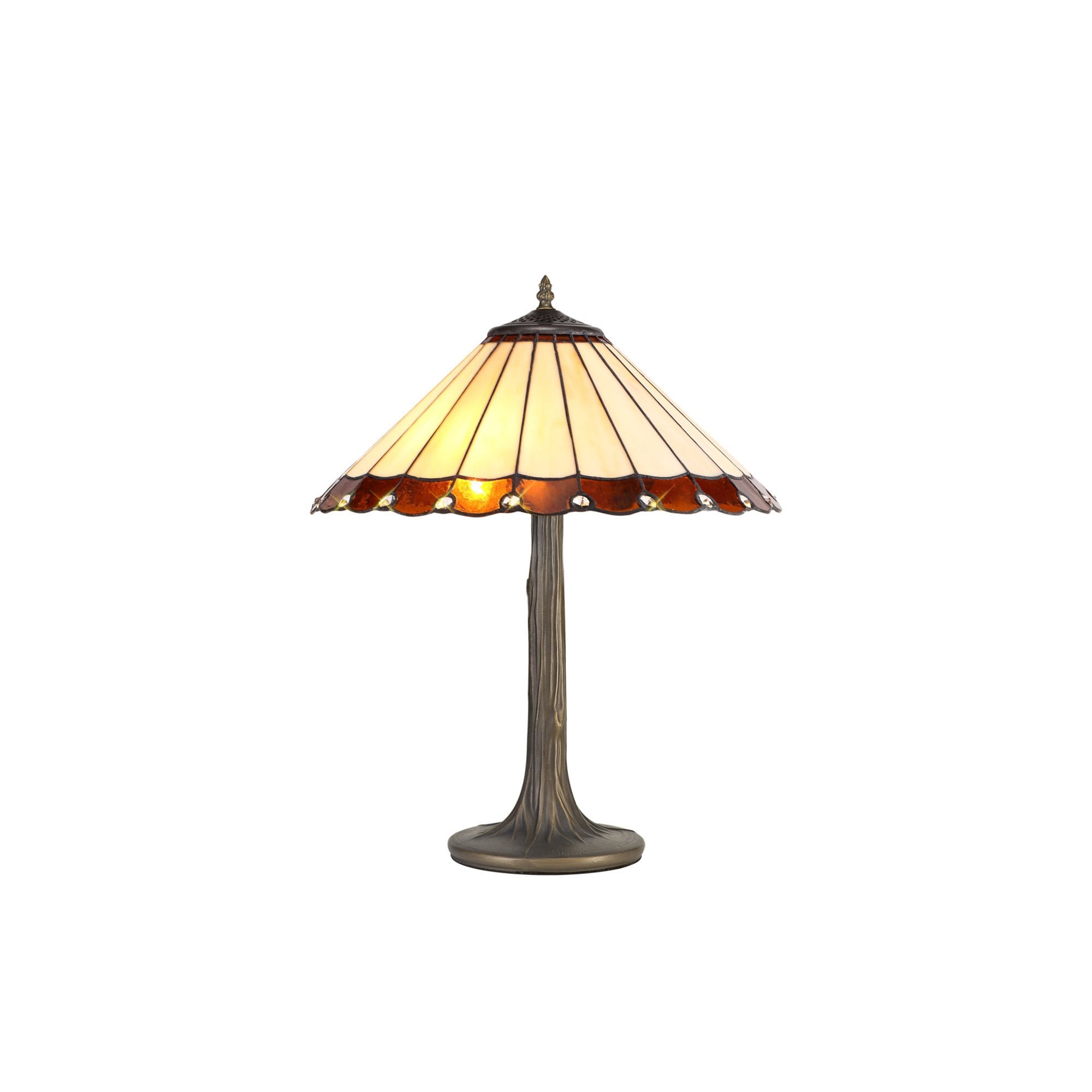 Fabula Amberley 2 Light Tree Like Table Lamp - 40cm Tiffany Shade - Amber & Cream