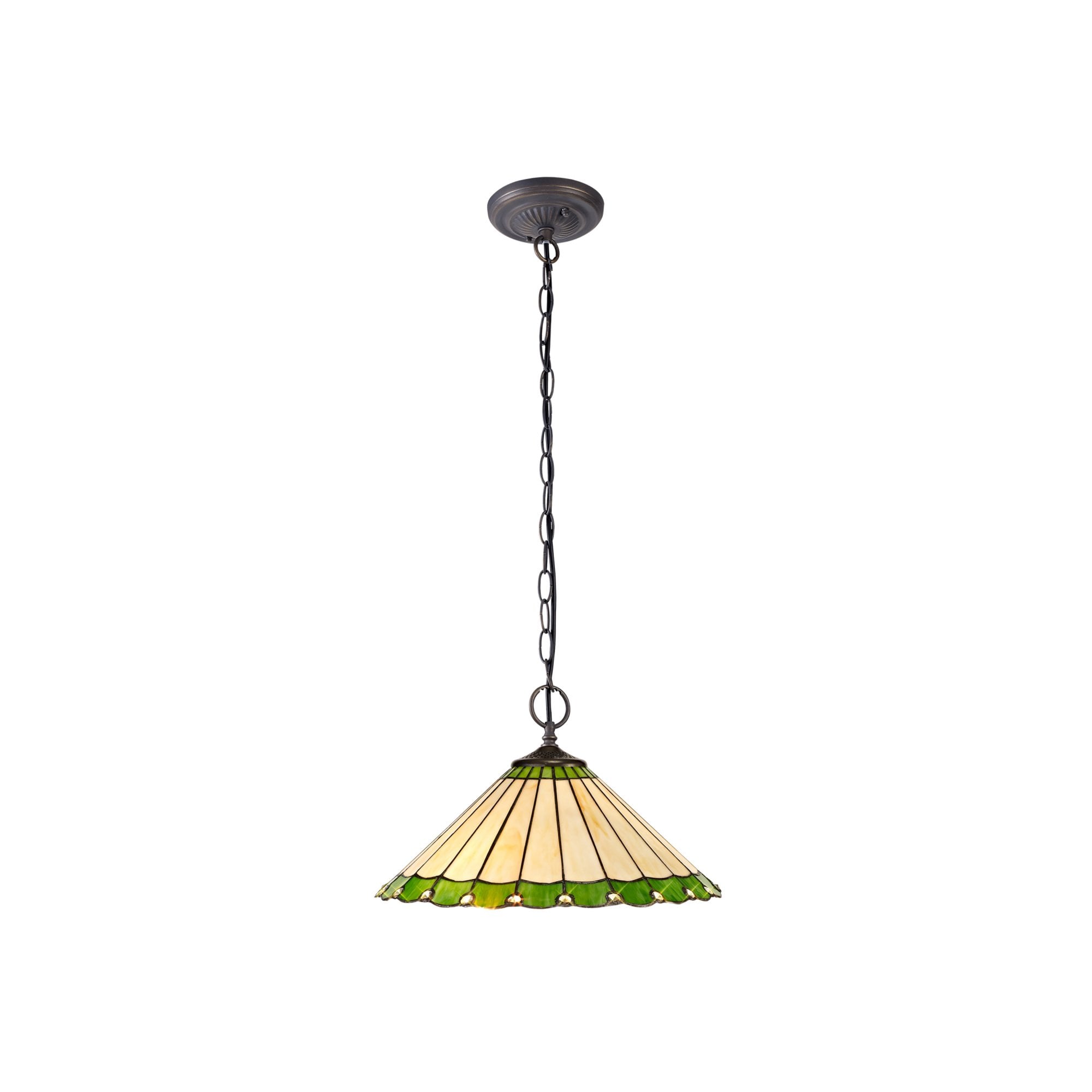 Fabula Amberley 2 Light Downlighter Pendant - 40cm Tiffany Shade - Green & Cream