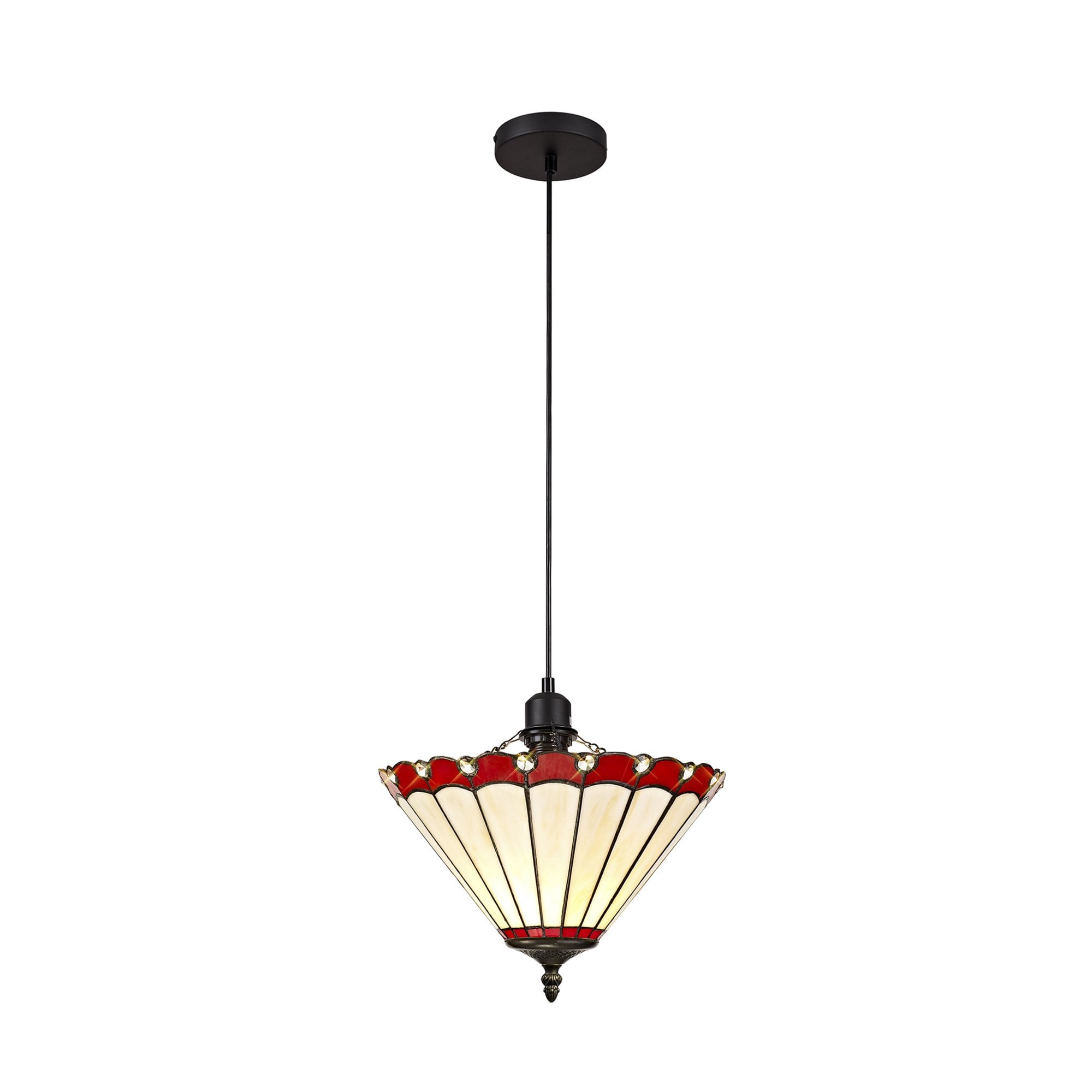 Fabula Amberley Single Uplighter Pendant - 30cm Tiffany Shade - Red & Cream