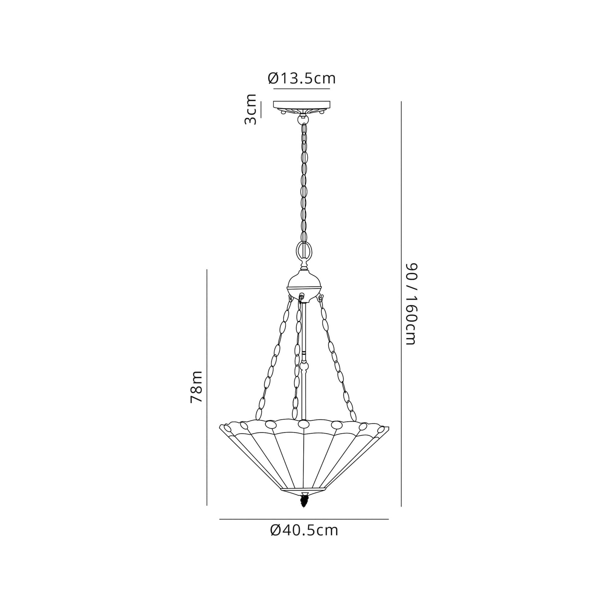 Fabula Amberley 3 Light Uplighter Pendant - 40cm Tiffany Shade - Green & Cream