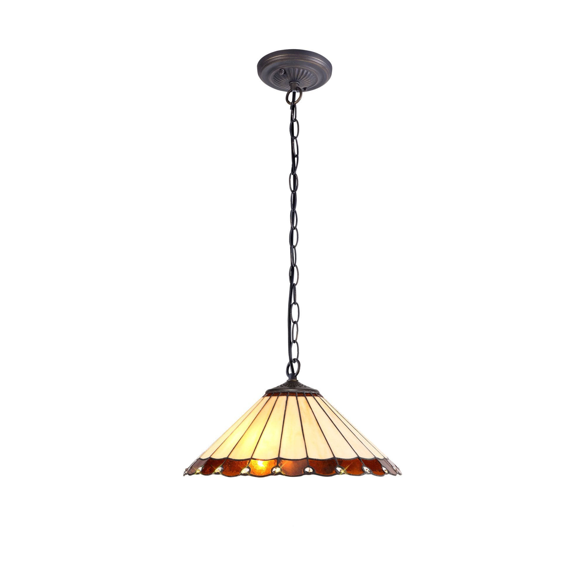 Fabula Amberley Single Downlighter Pendant - 40cm Tiffany Shade - Amber & Cream
