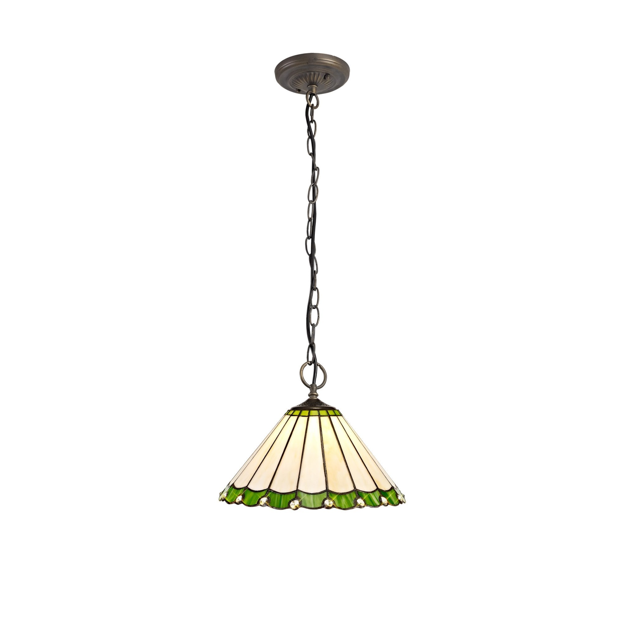 Fabula Amberley 3 Light Downlighter Pendant - 30cm Tiffany Shade - Green & Cream
