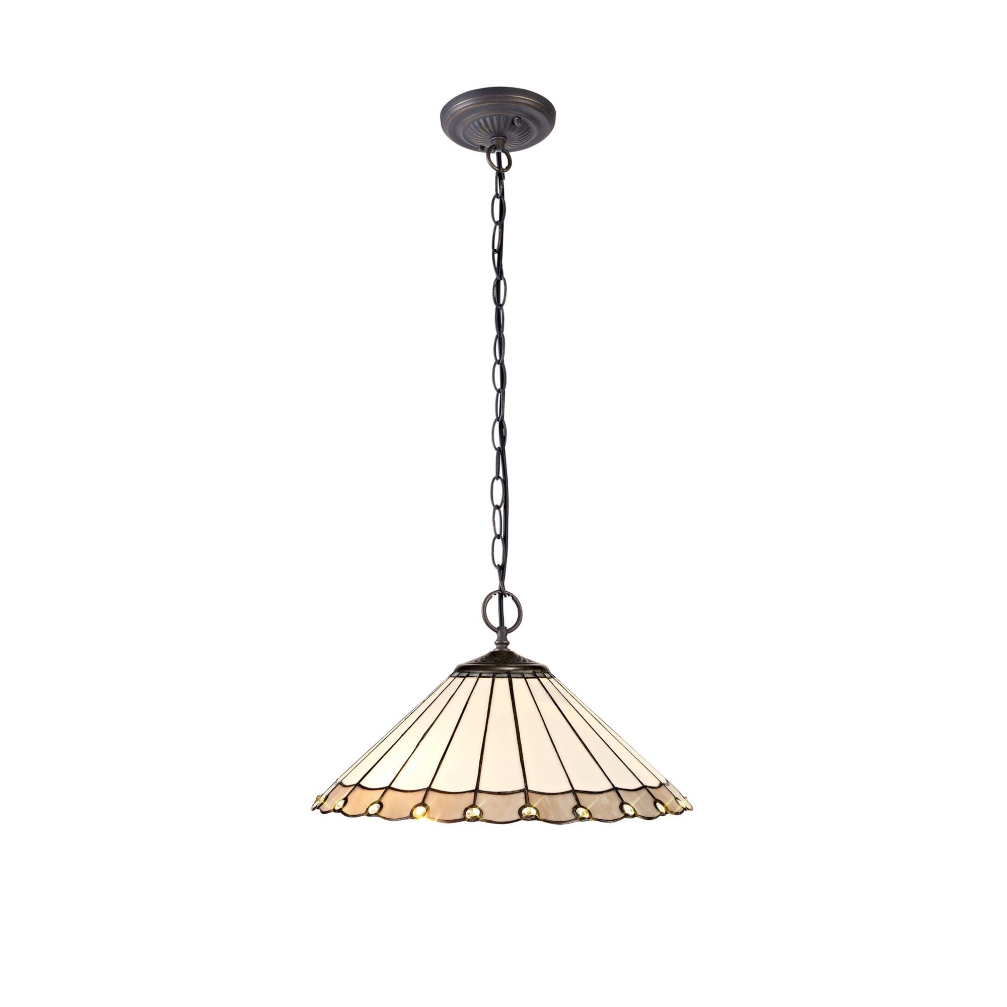 Fabula Amberley 2 Light Downlighter Pendant - 40cm Tiffany Shade - Grey & Cream