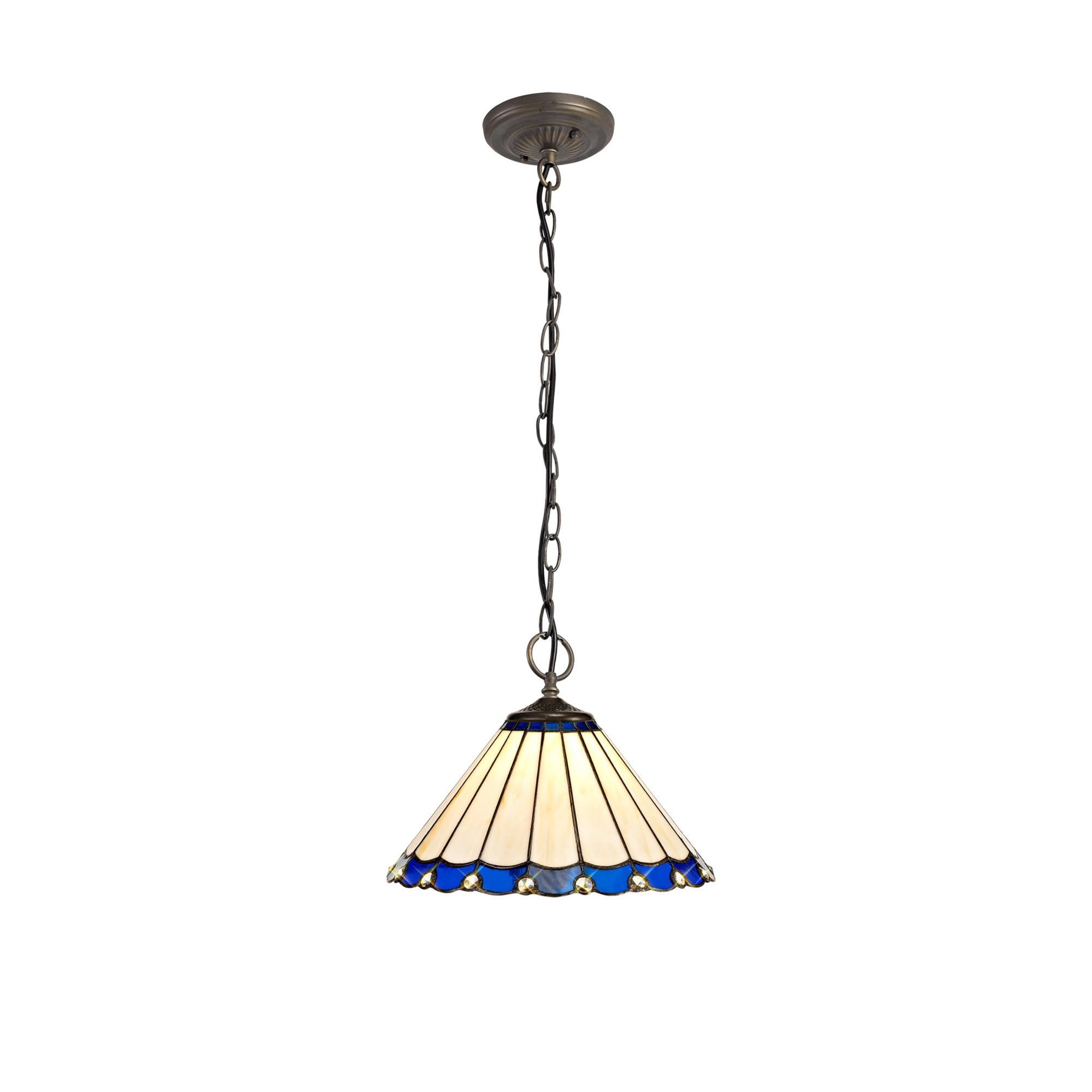 Fabula Amberley 3 Light Downlighter Pendant - 30cm Tiffany Shade - Blue & Cream