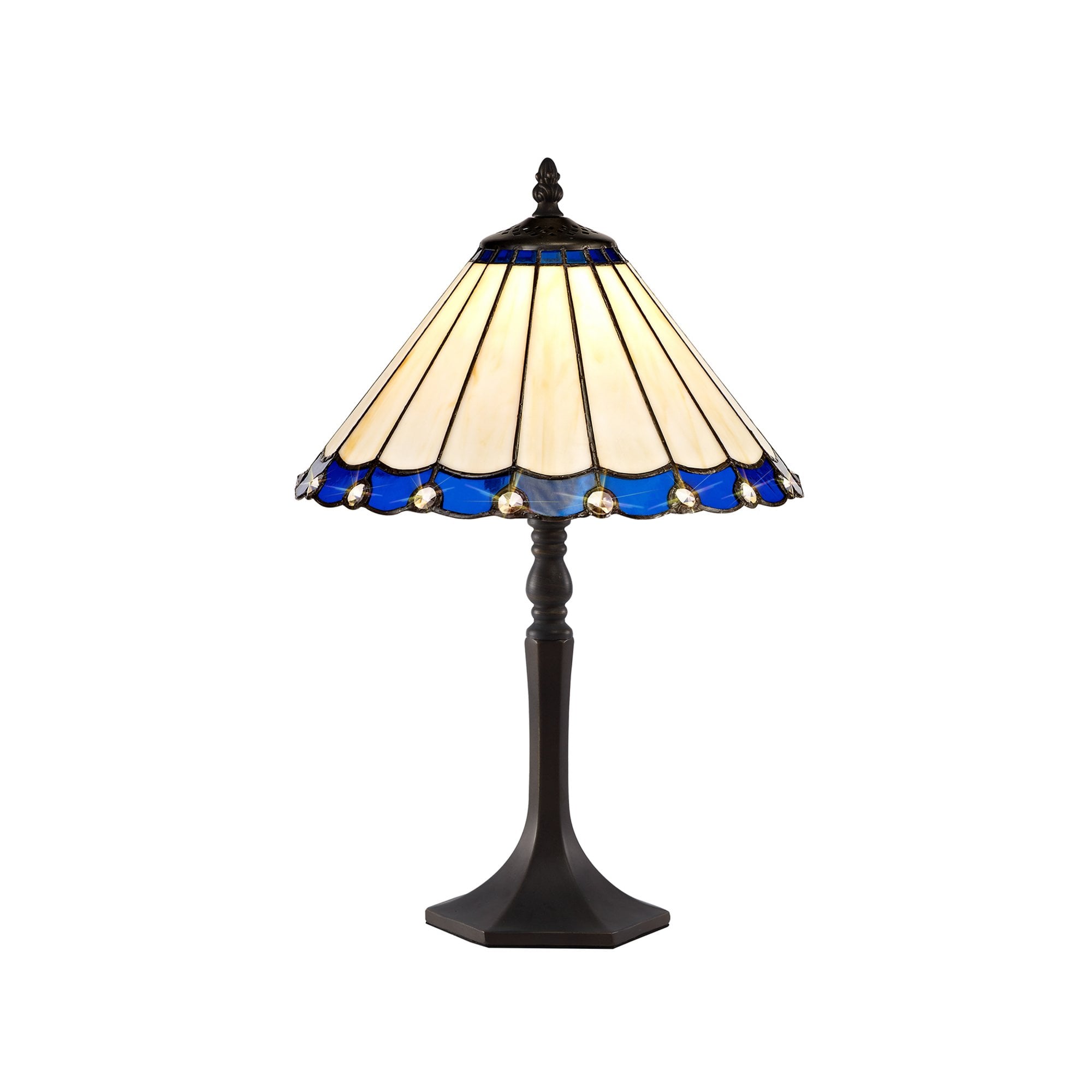 Fabula Amberley Single Octagonal Table Lamp - 30cm Tiffany Shade - Blue & Cream