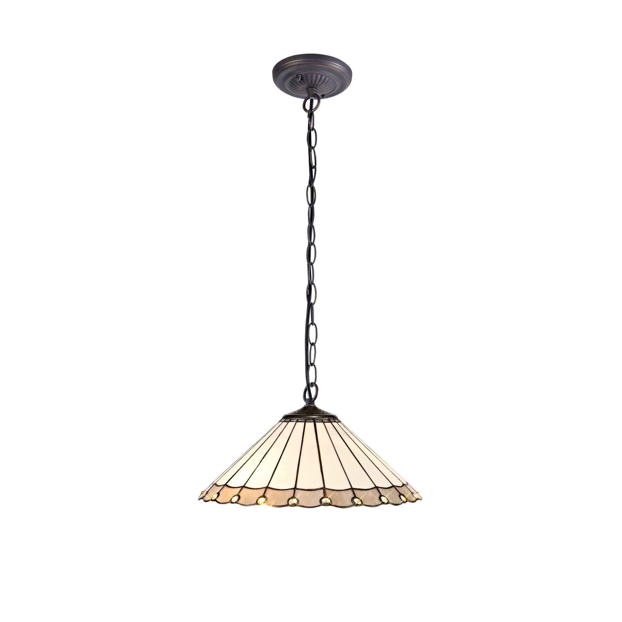 Fabula Amberley Single Downlighter Pendant - 40cm Tiffany Shade - Grey & Cream