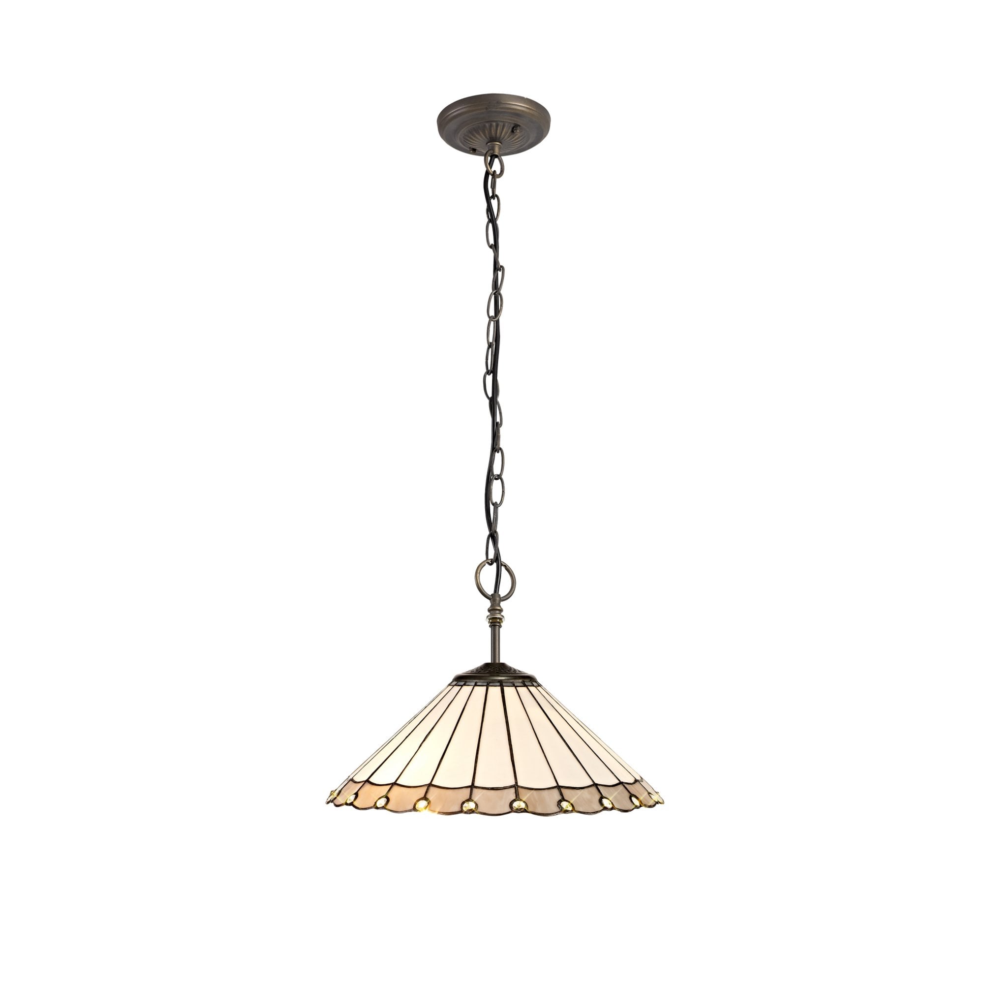 Fabula Amberley 3 Light Downlighter Pendant - 40cm Tiffany Shade - Grey & Cream
