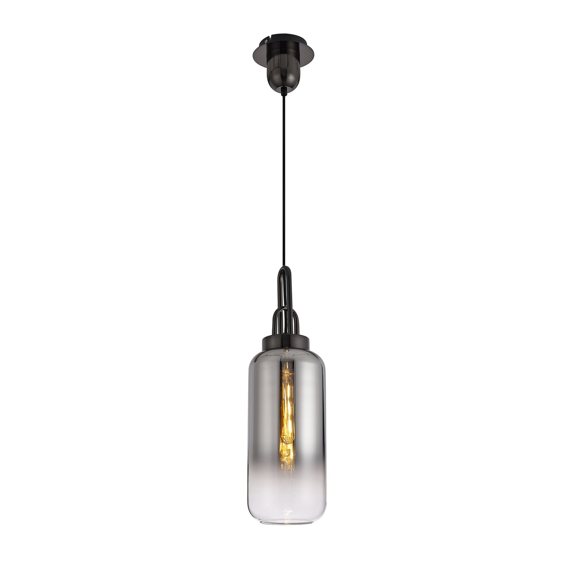 Fabula Springfield Single Pendant - 16cm Cylinder Glass Shade - Black Chrome & Smoked Fade Glass