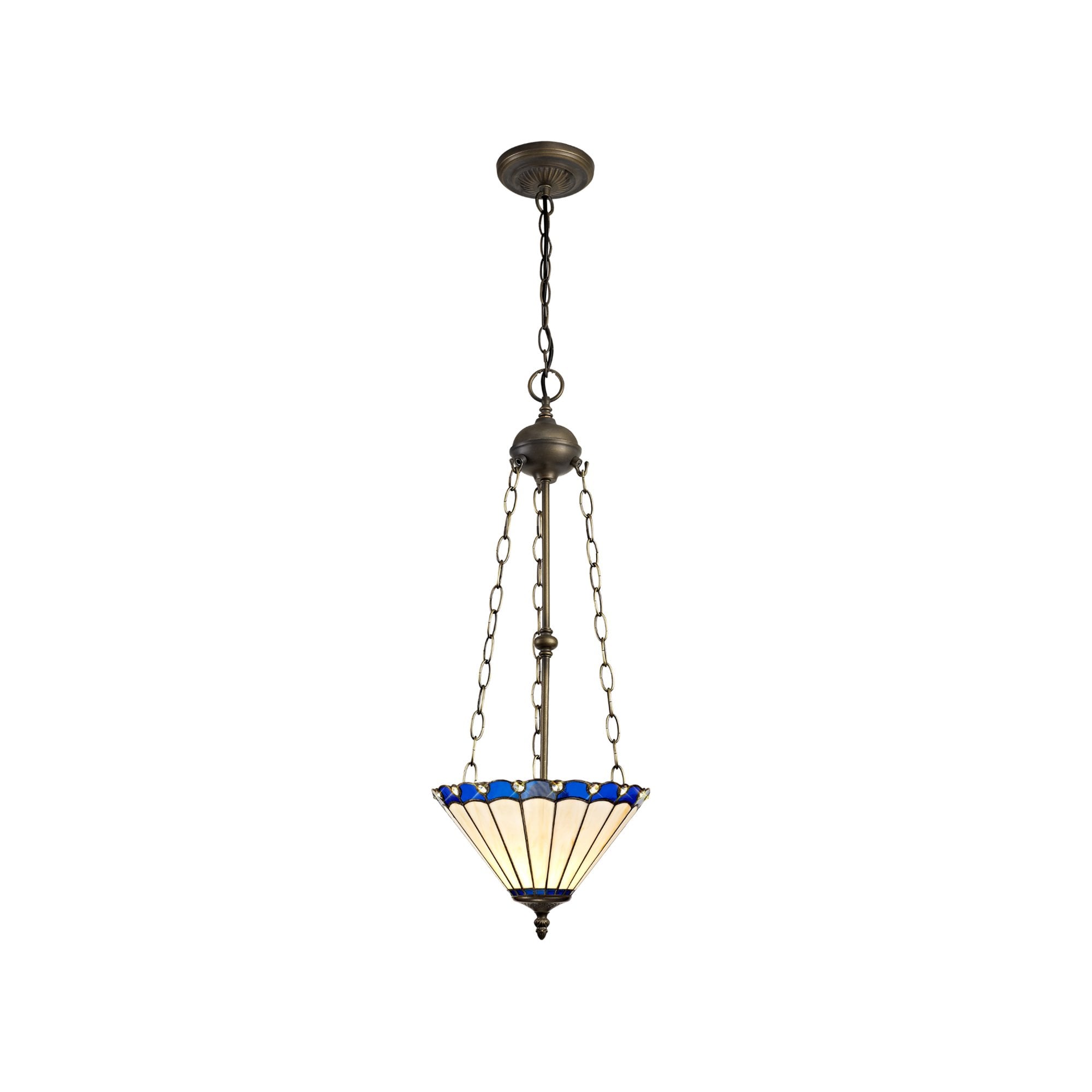 Fabula Amberley 3 Light Uplighter Pendant - 30cm Tiffany Shade - Blue & Cream