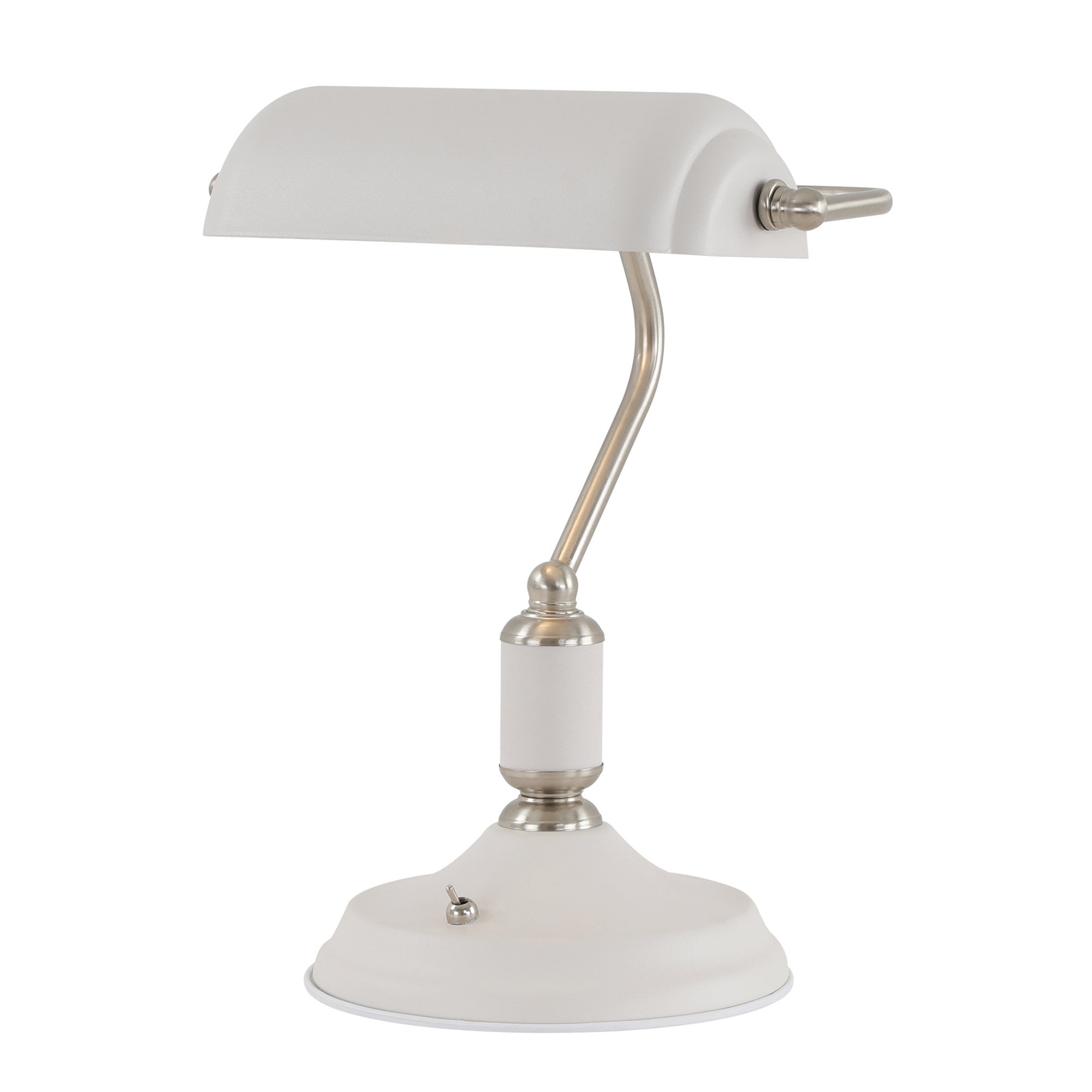 Fabula Forest Single Bankers Table Lamp - Satin Nickel & Sand White
