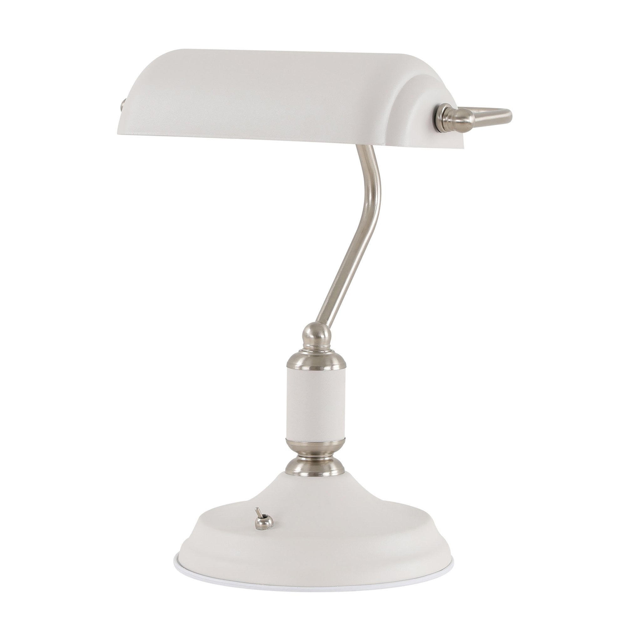 Fabula Forest Single Bankers Table Lamp - Satin Nickel & Sand White