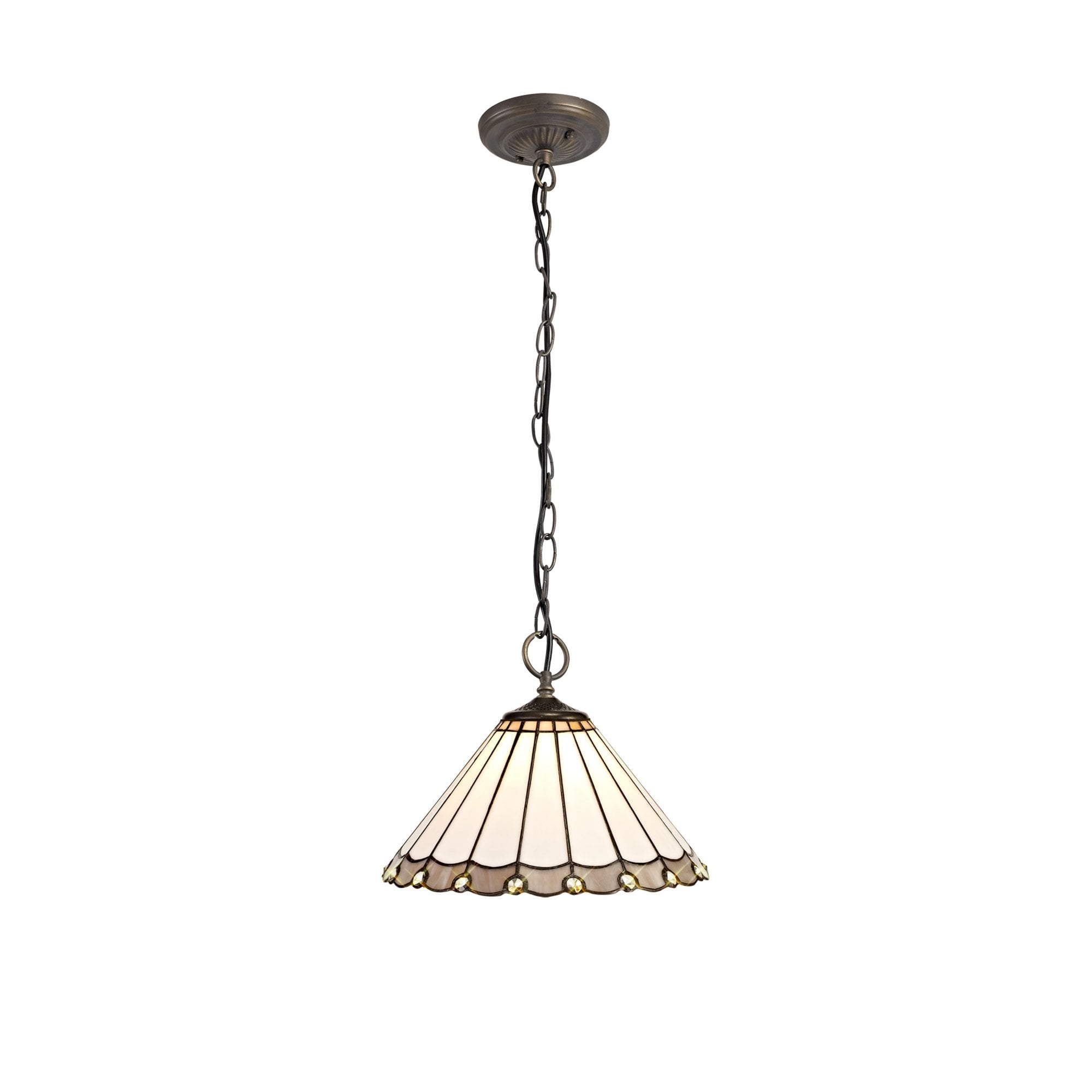 Fabula Amberley 3 Light Downlighter Pendant - 30cm Tiffany Shade - Grey & Cream