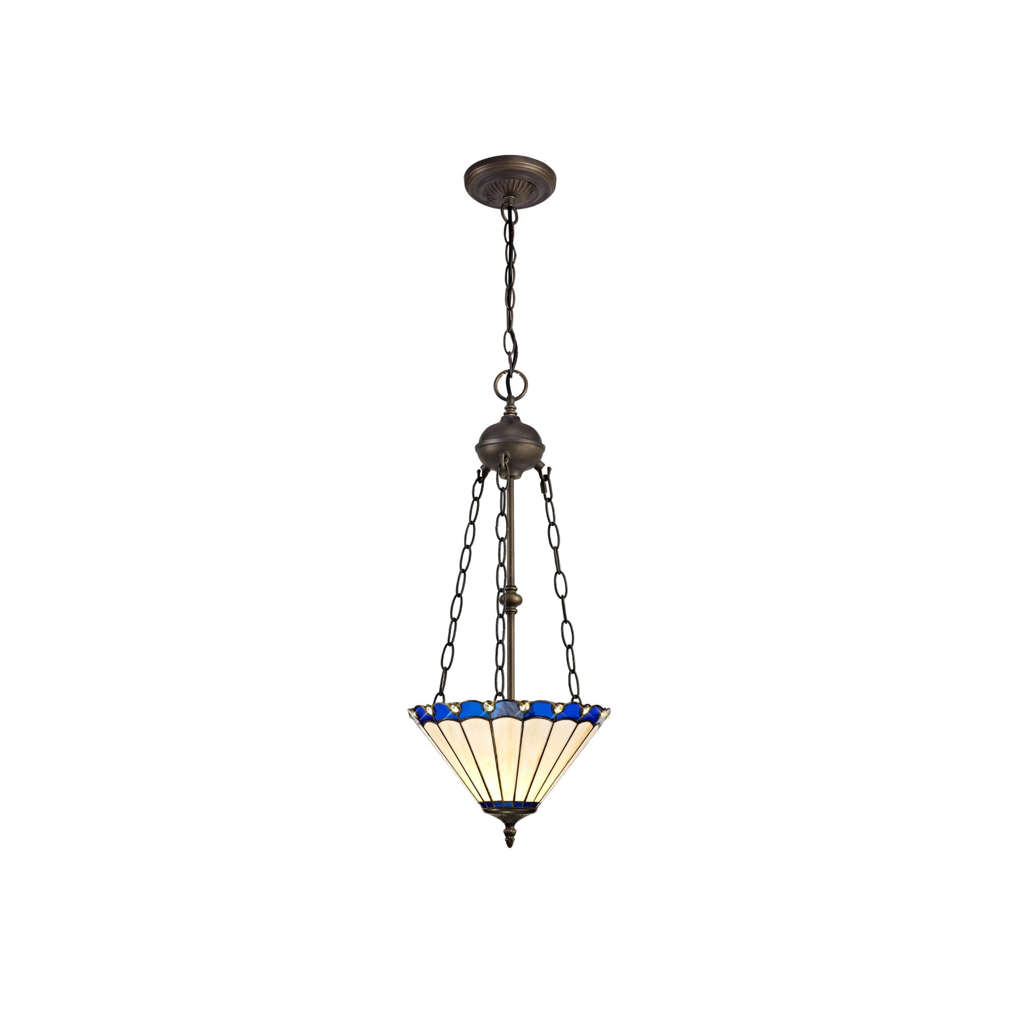 Fabula Amberley 2 Light Uplighter Pendant - 30cm Tiffany Shade - Blue & Cream
