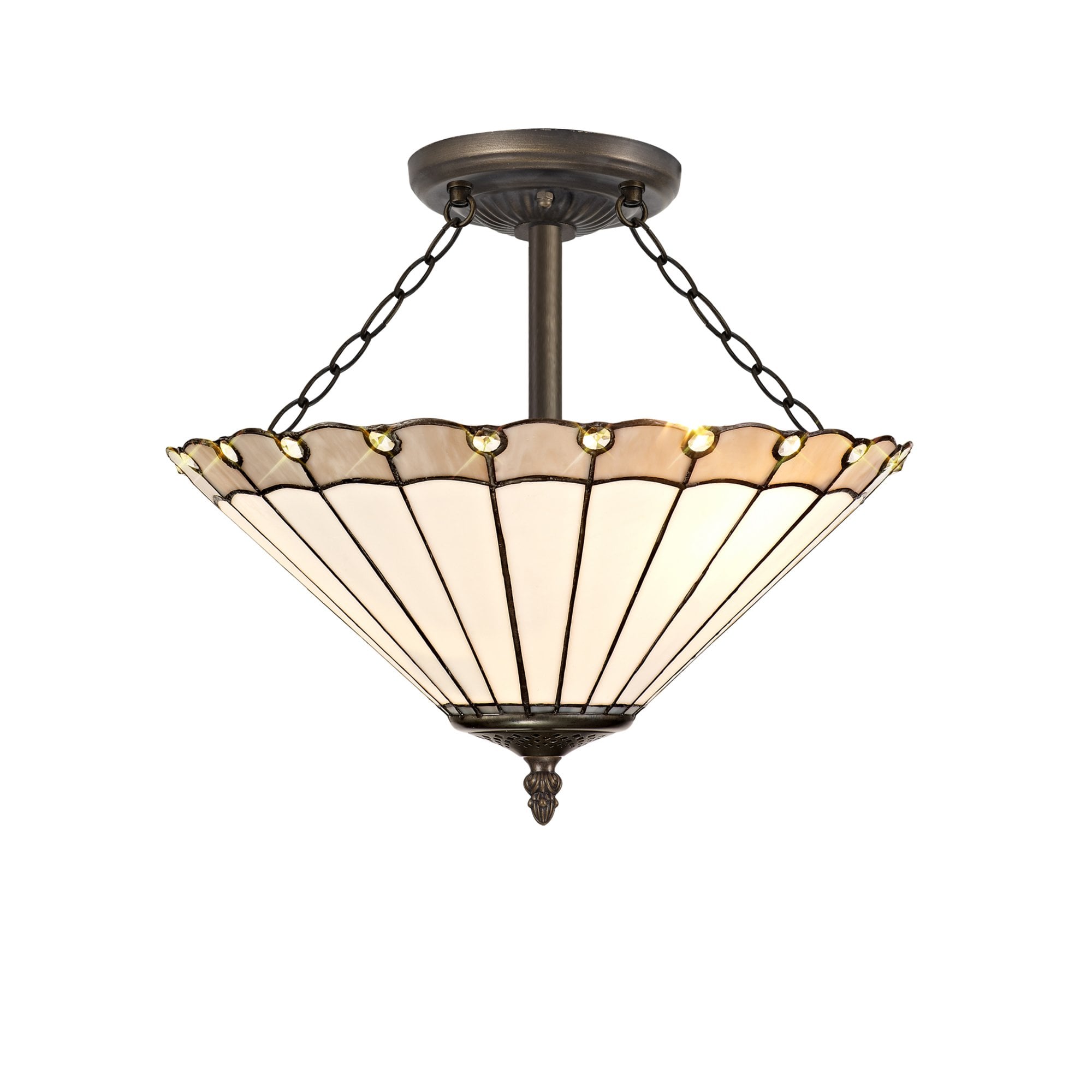 Fabula Amberley 3 Light Semi-Flush Light - 40cm Tiffany Shade - Grey & Cream